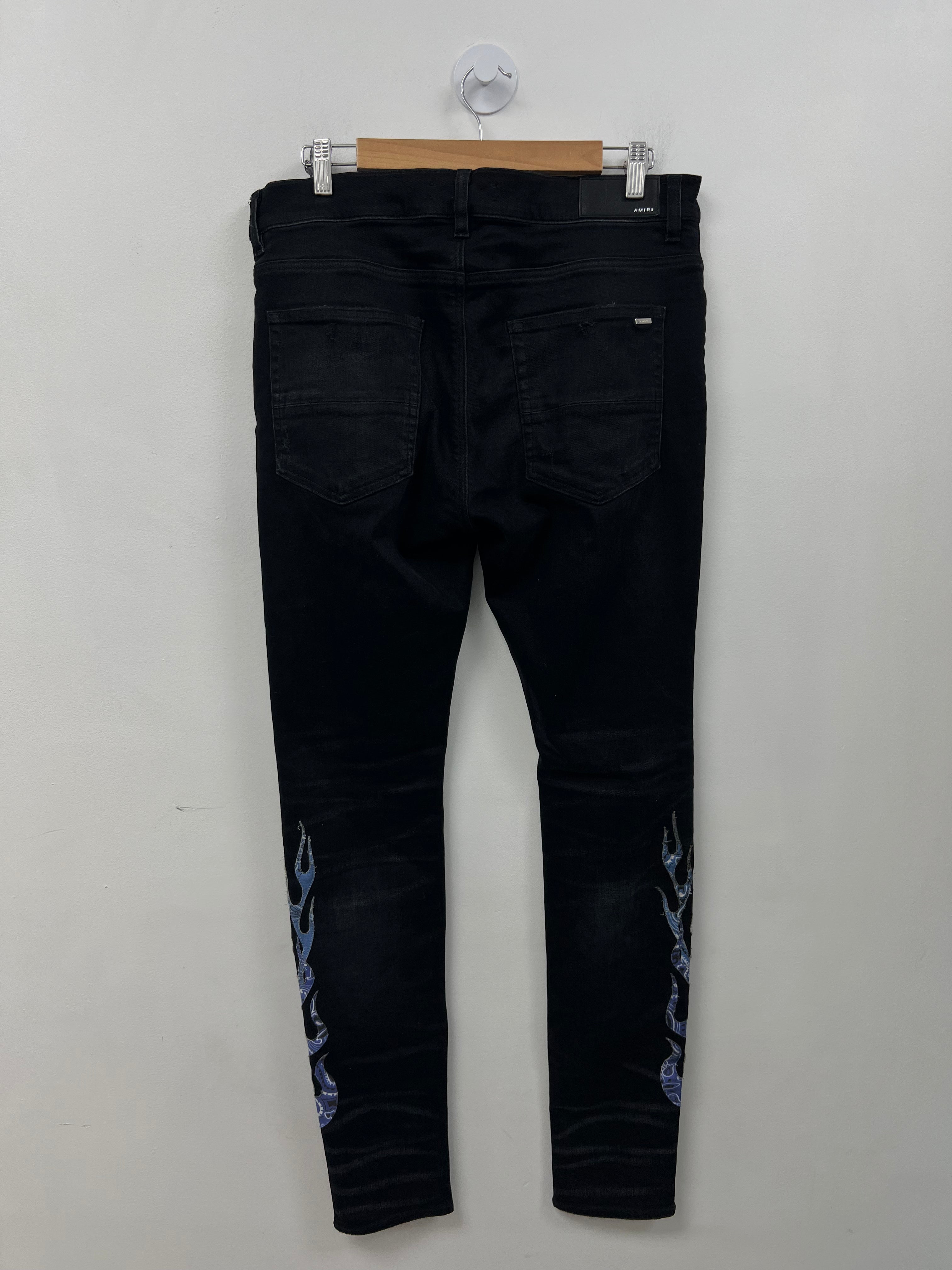 Amiri Black Wash Blue Bandana Flames Jeans