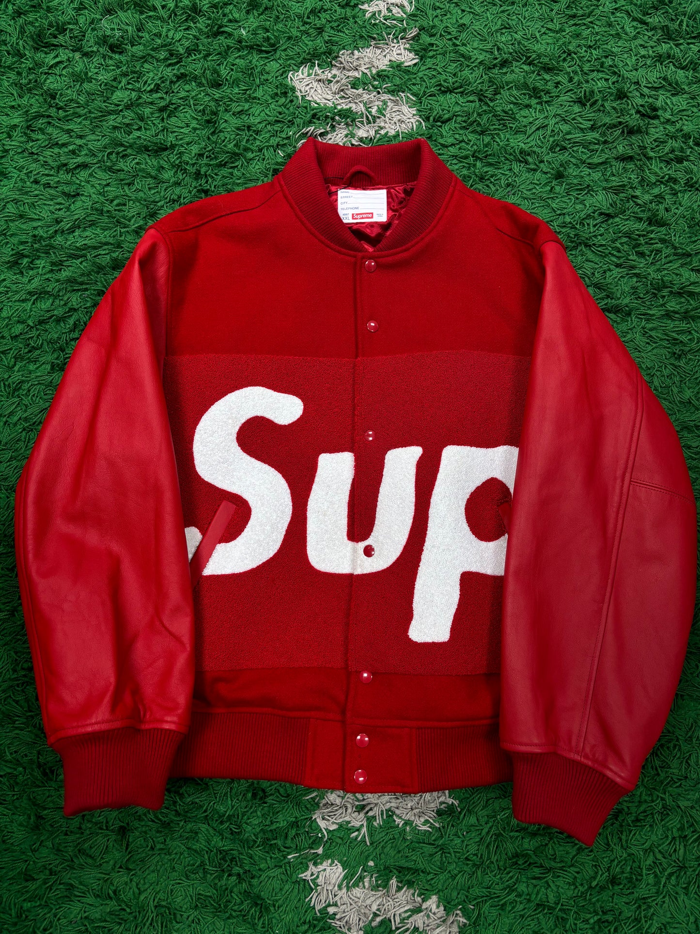 Supreme Leather Varsity Jacket Red Used XXL