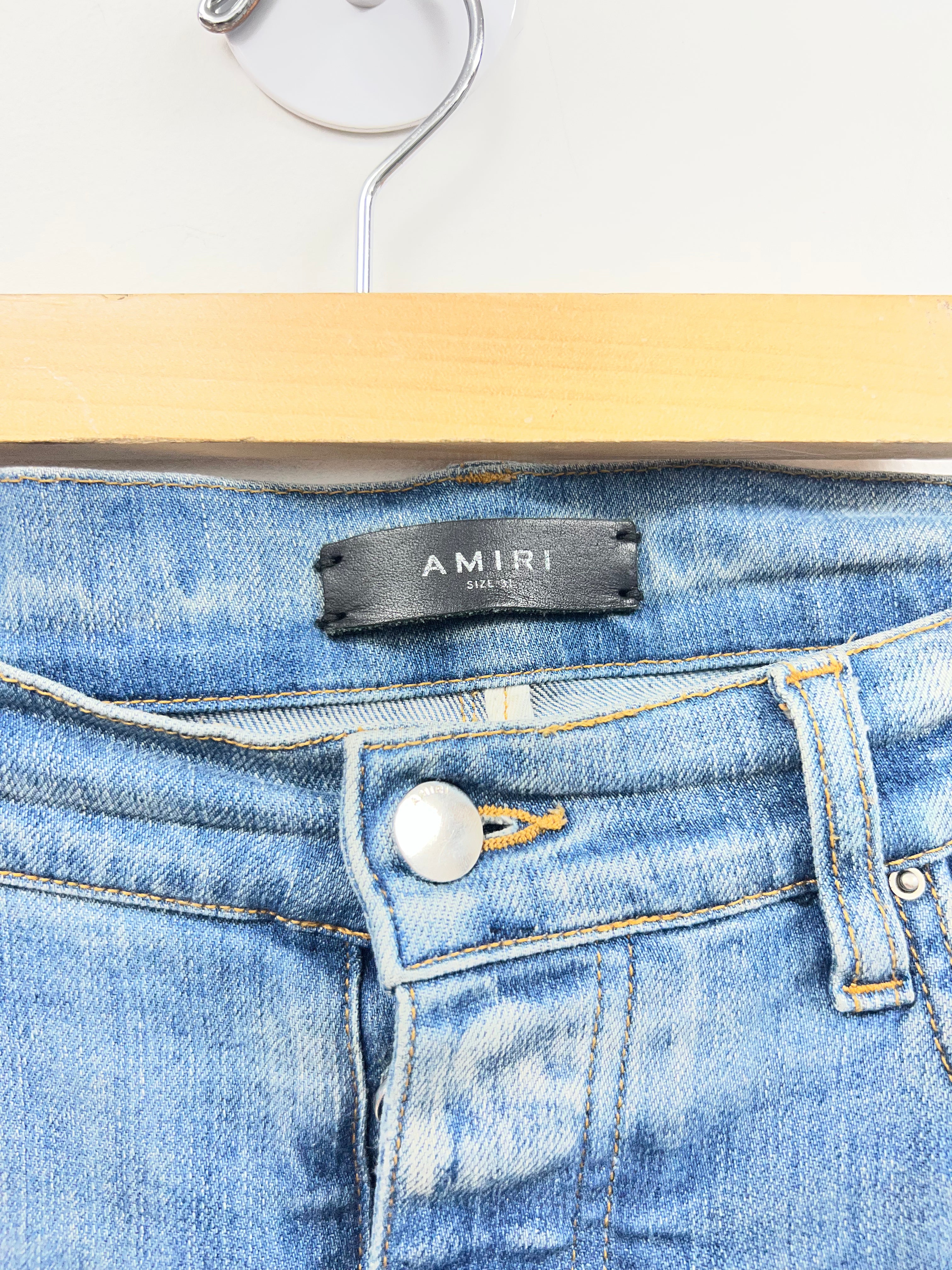 Amiri Light Wash Clay Side Logo Jeans