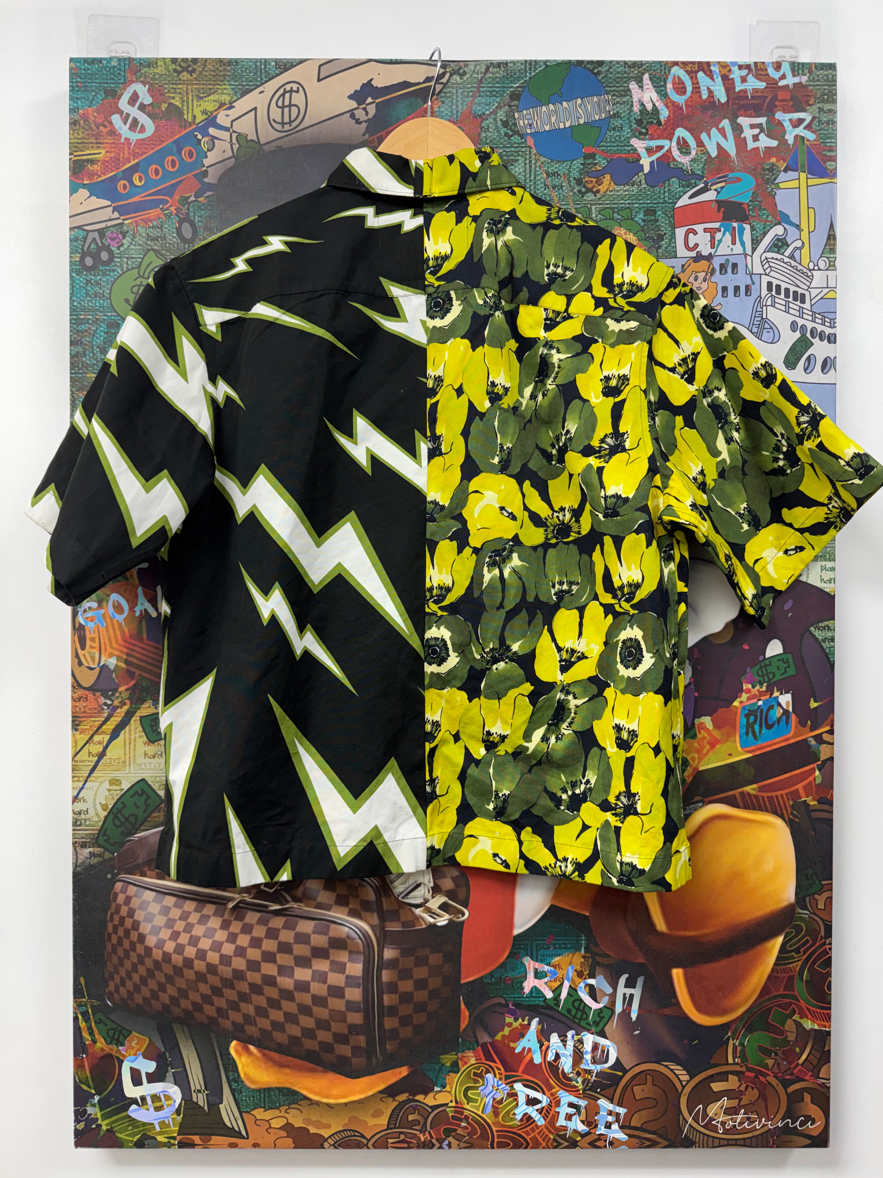 Prada Black Green Floral Double Match Button Up