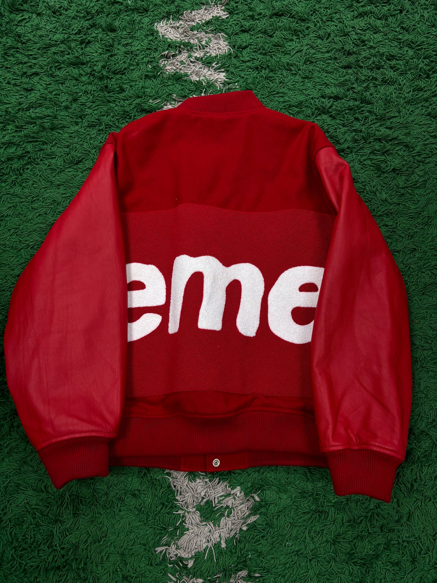 Supreme Leather Varsity Jacket Red Used XXL