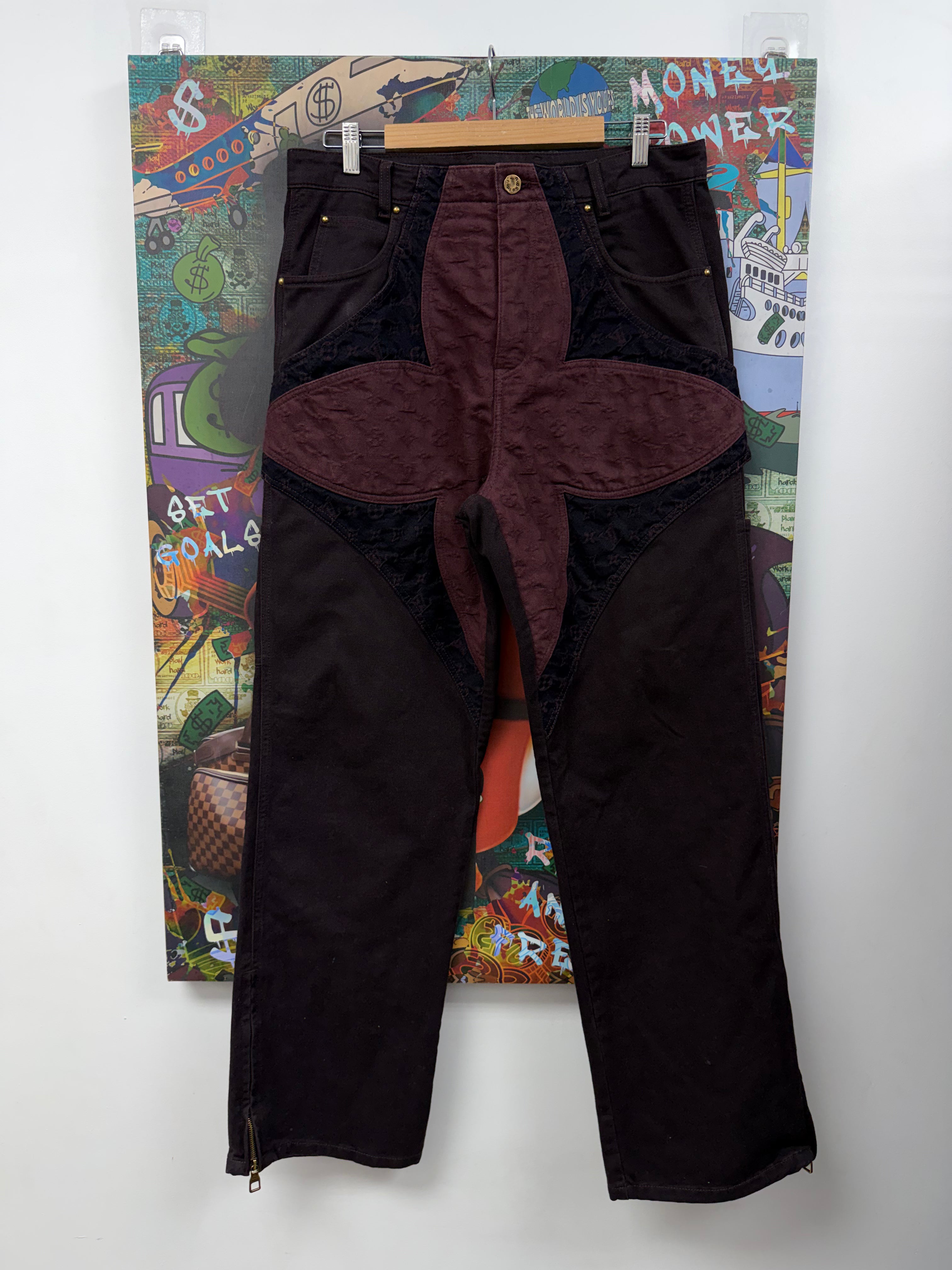 Louis Vuitton Burgundy Purple Flower Monogram Jeans
