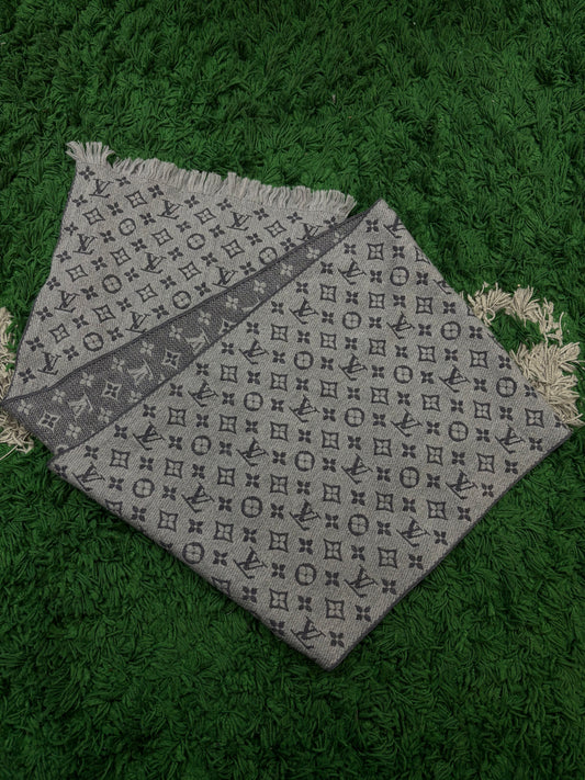 LV Monogram Grey Scarf Used One Size