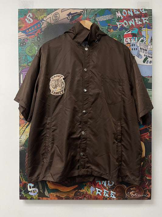 Saint Vanity Brown Nylon Brown Button Up Shirt New With Tags
