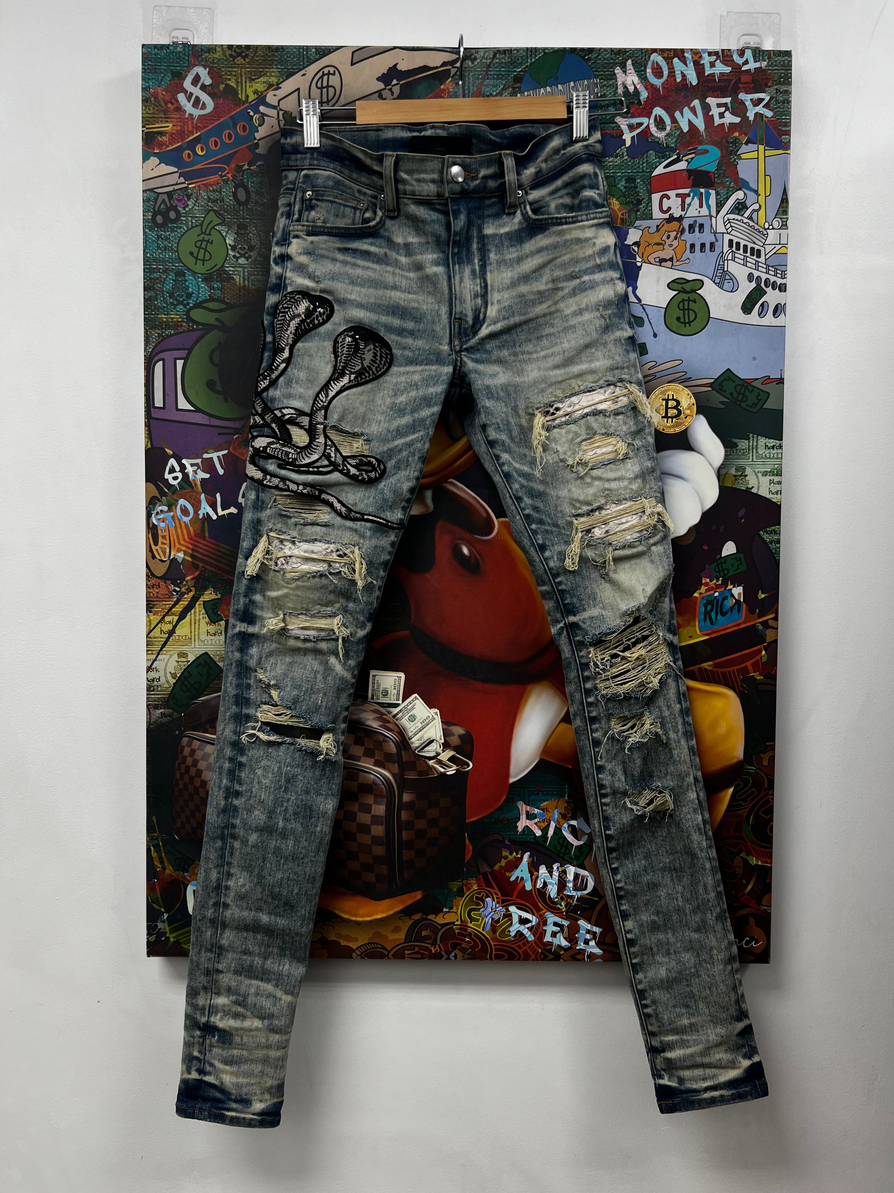 Amiri Aged Wash Cream Cobra Jeans