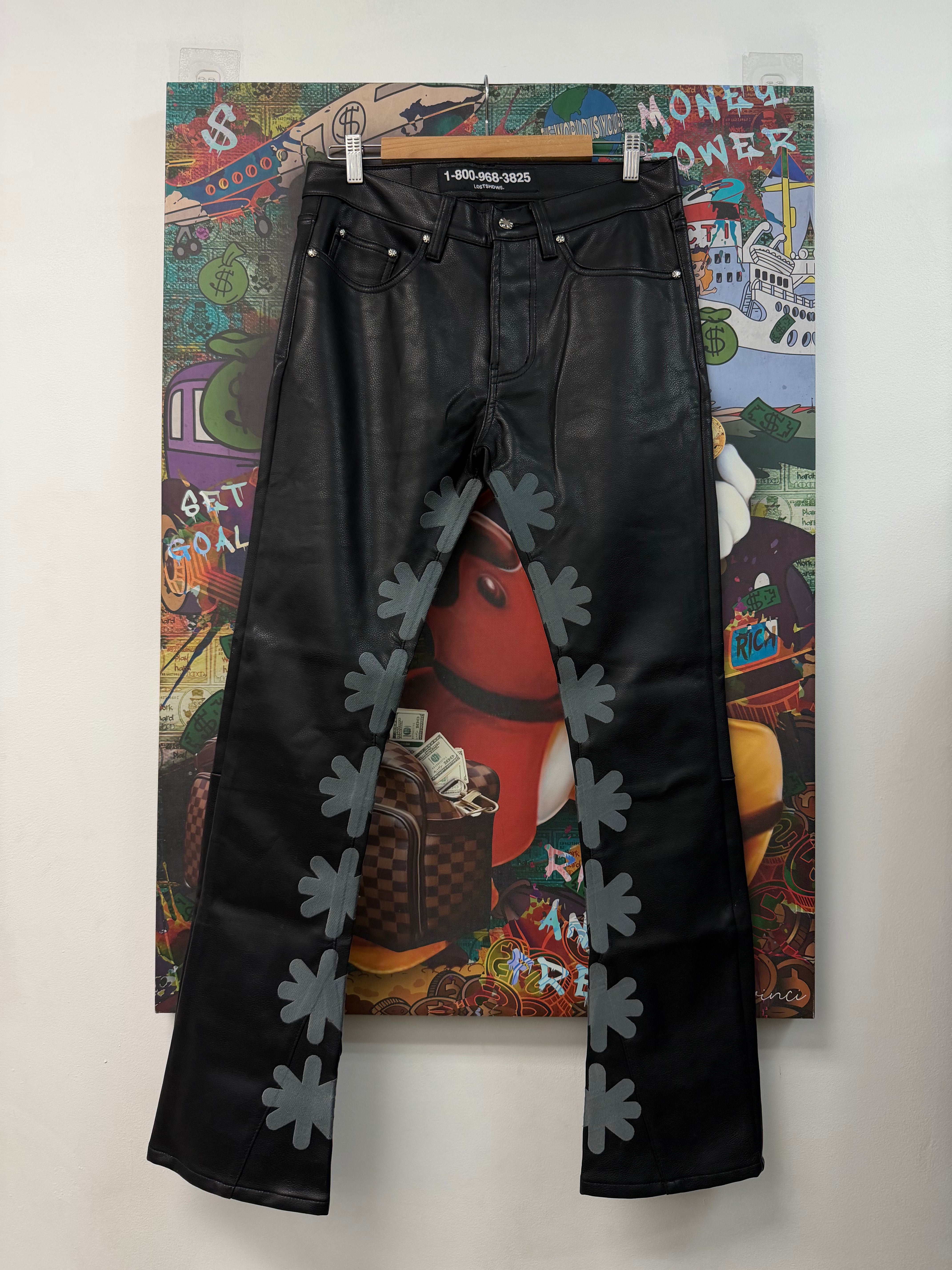 LOSTSHDWS Black Grey Leather Jeans