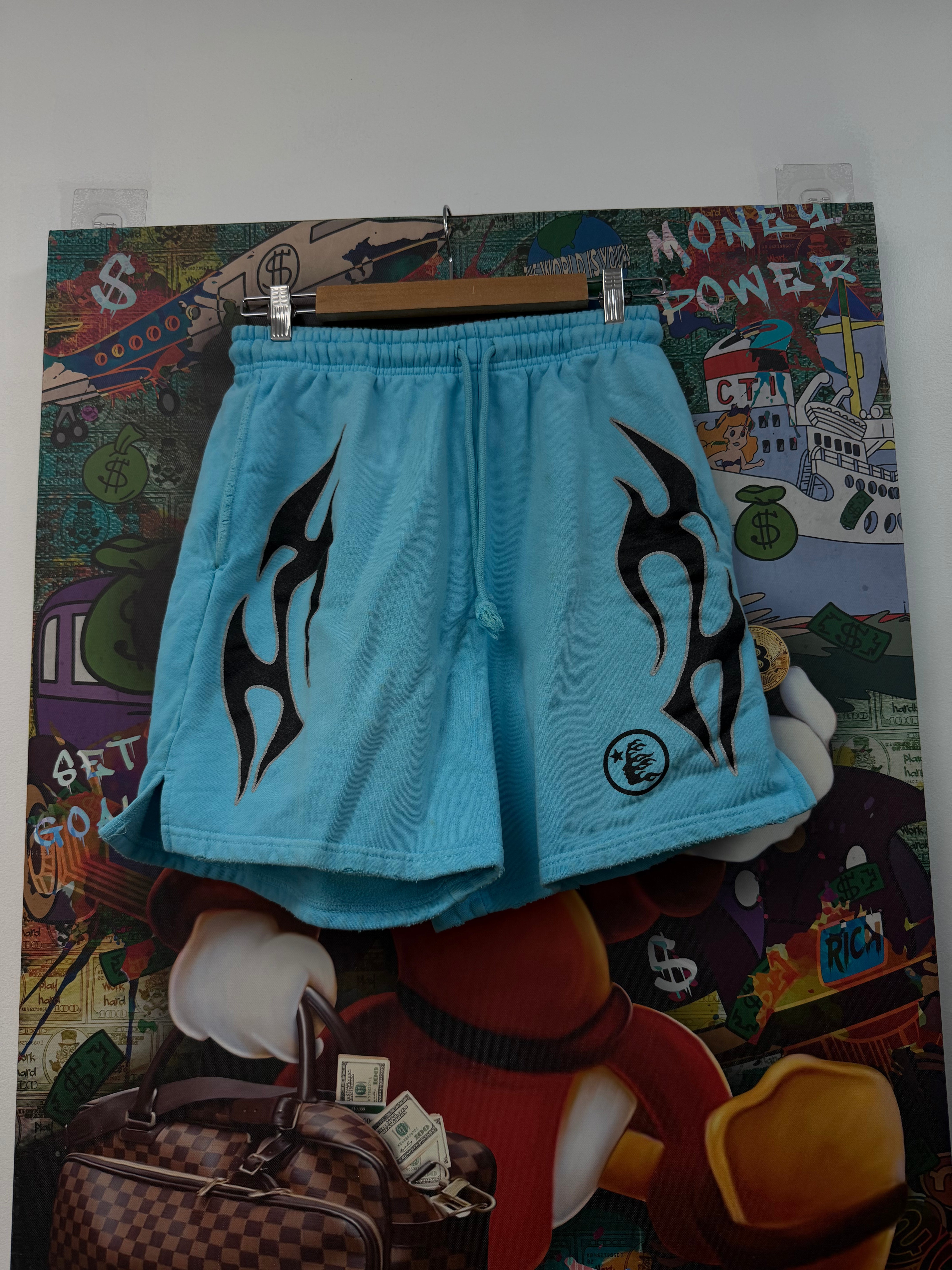Hellstar Baby Blue Flame Shorts