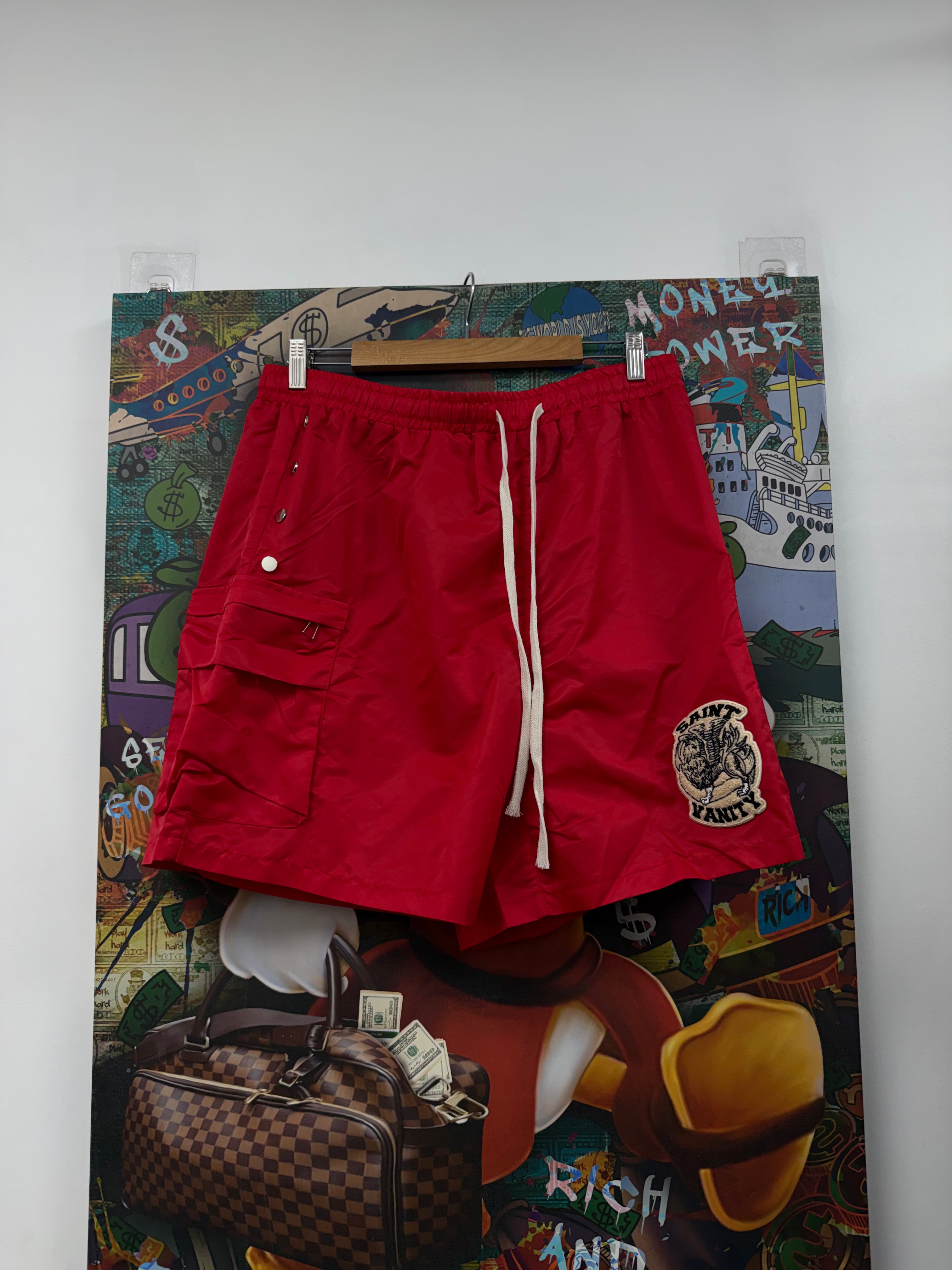 Saint Vanity Red Cargo Nylon Shorts