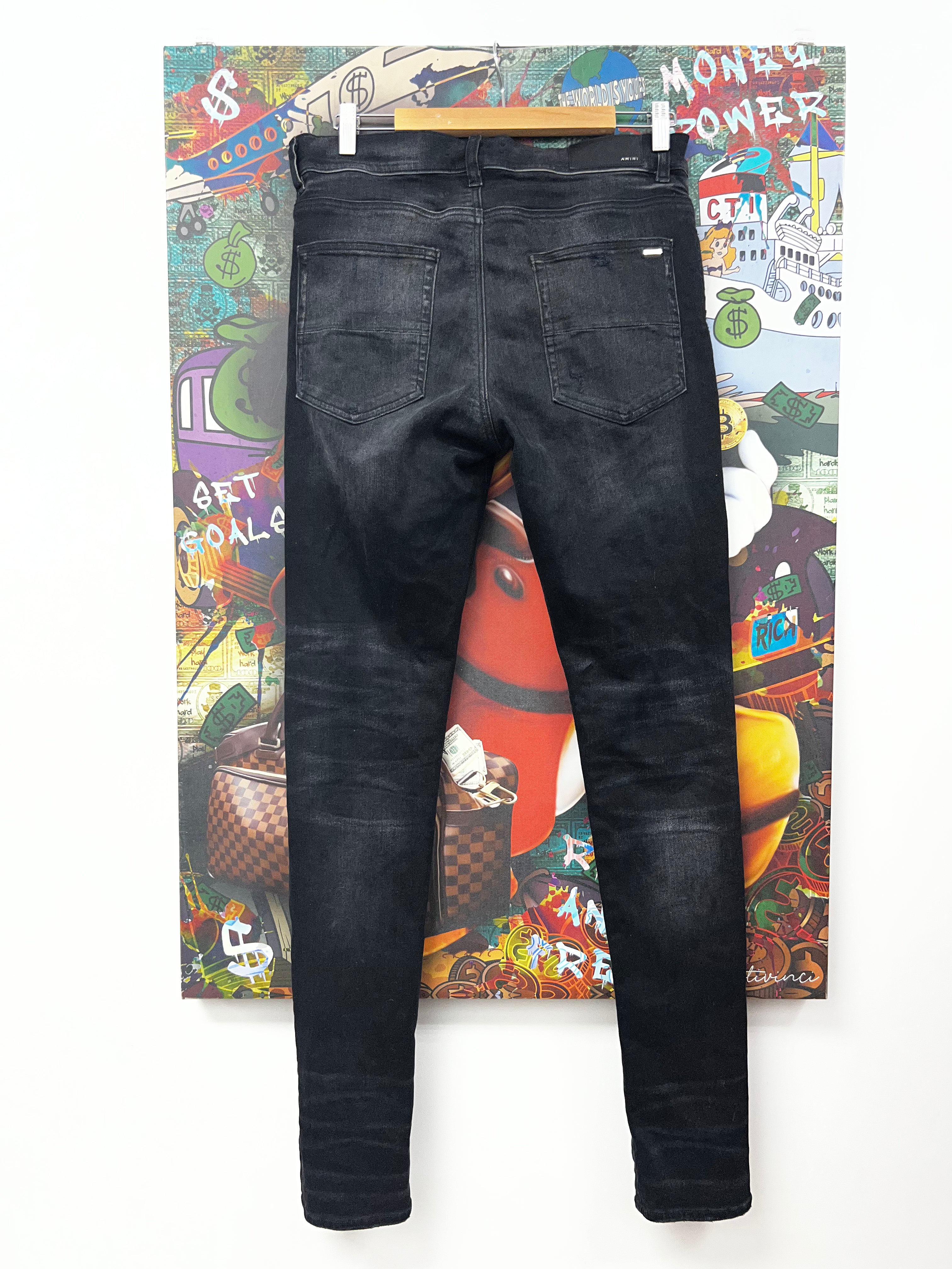 Amiri MX1 Black Wash Brown Paisley Patch Jeans