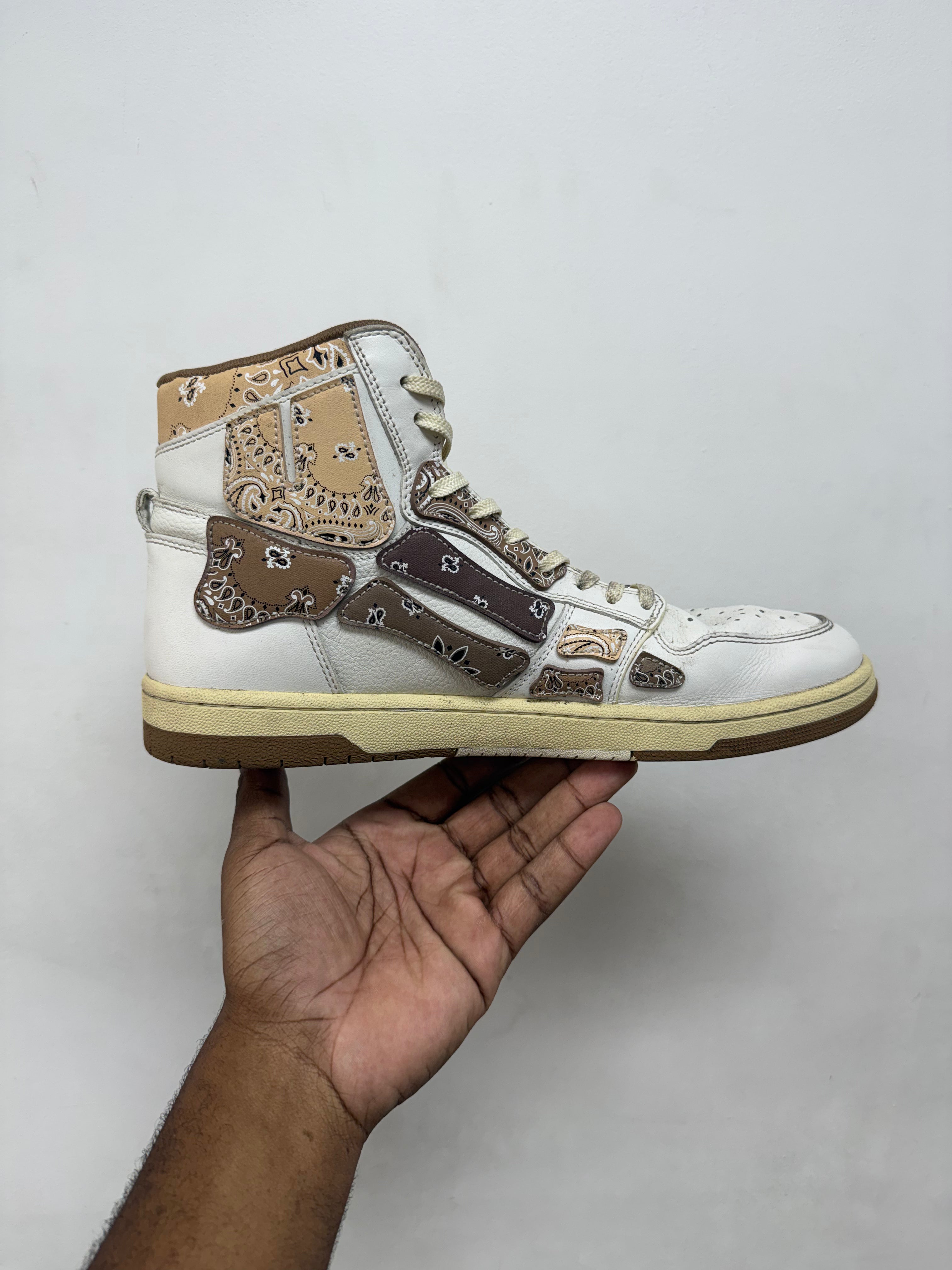 Amiri White Brown Paisley Skel Top High Sneakers