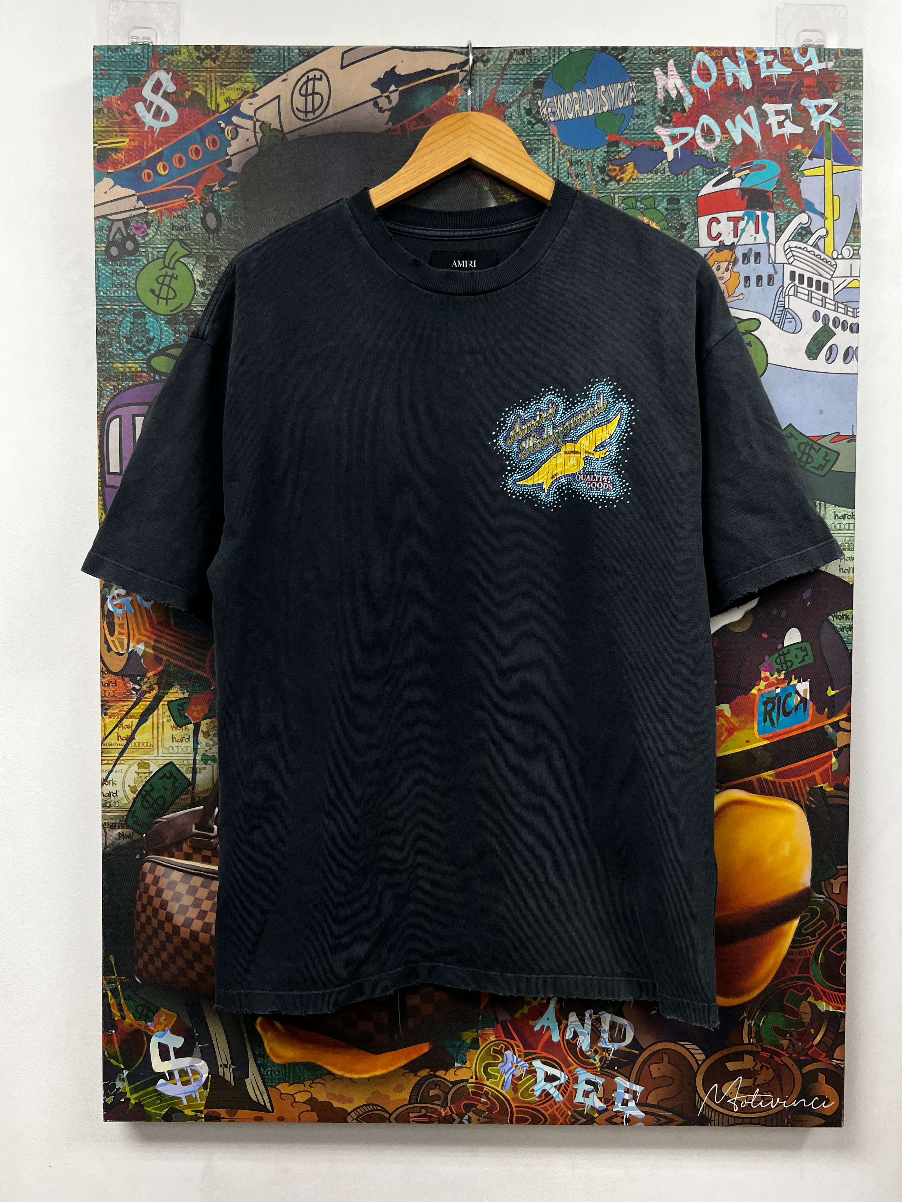 Amiri Black Wash Blue Rhinestone Quality Goods Tee