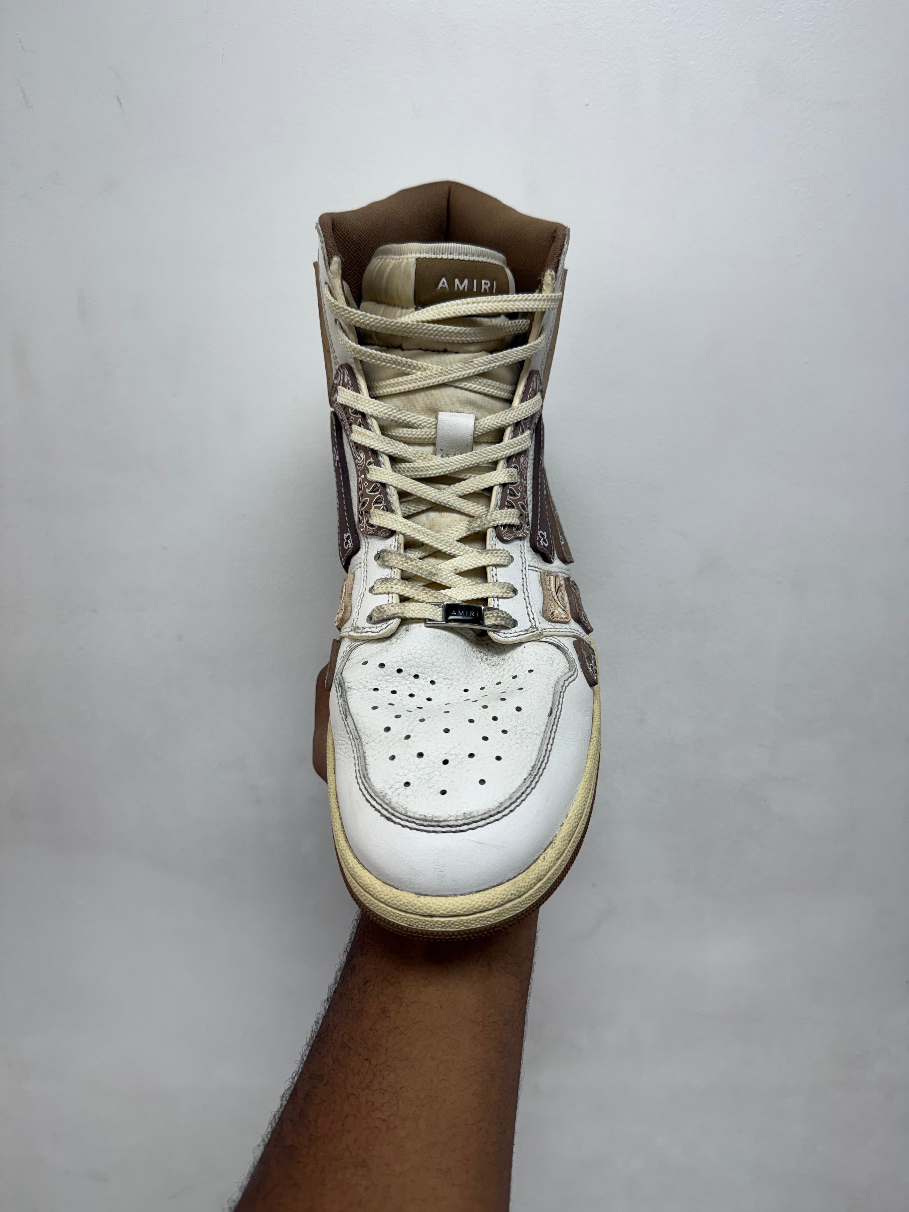 Amiri White Brown Paisley Skel Top High Sneakers