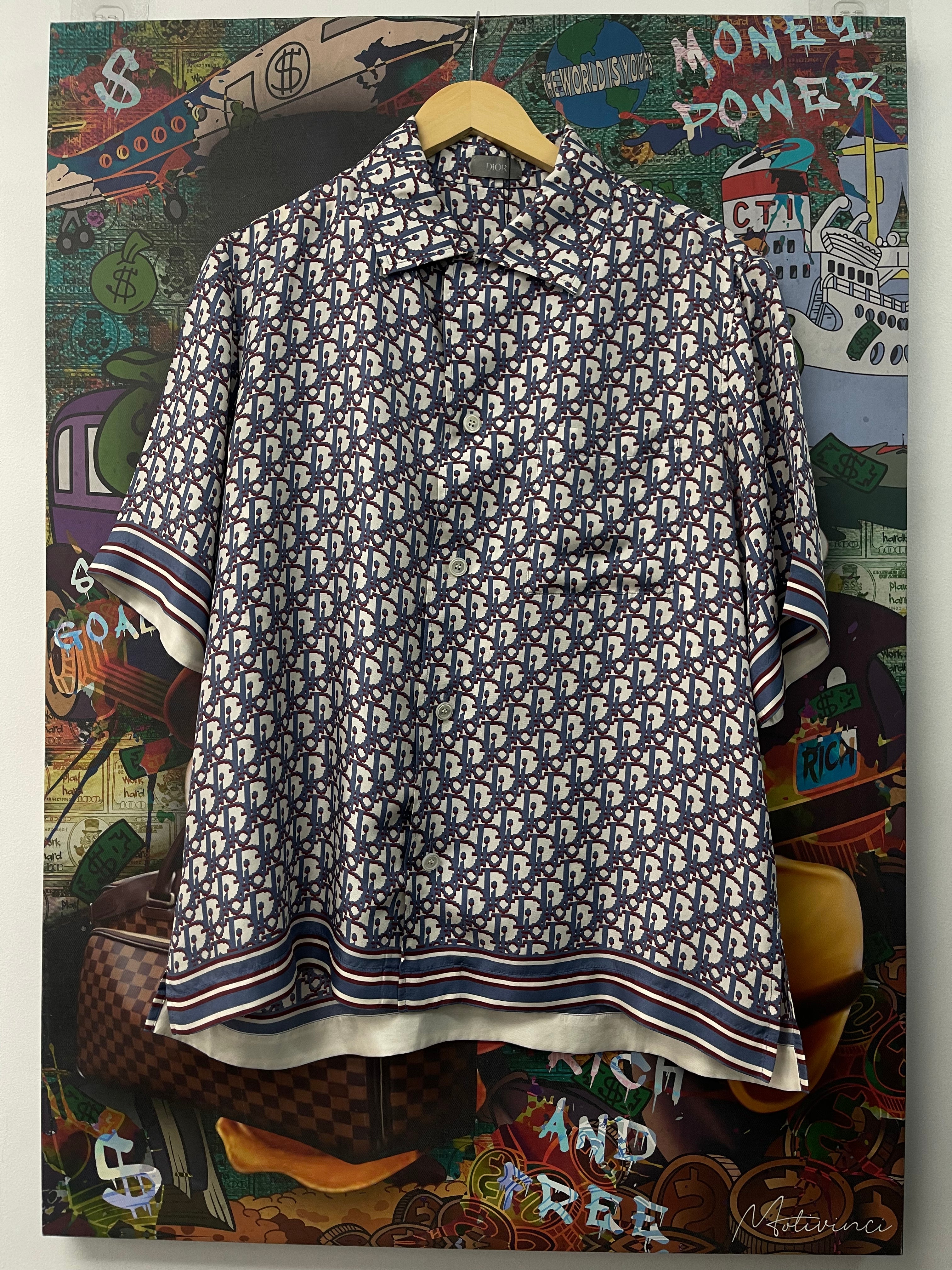 Dior Navy Red Oblique Silk (39) Button Up