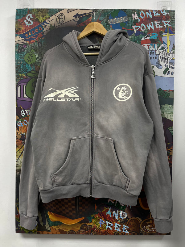 Hellstar Grey Sport Logo Gel Zip Up Hoodie