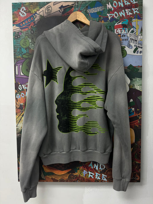 Hellstar Flames Hoodie Grey Green New Medium With Tags