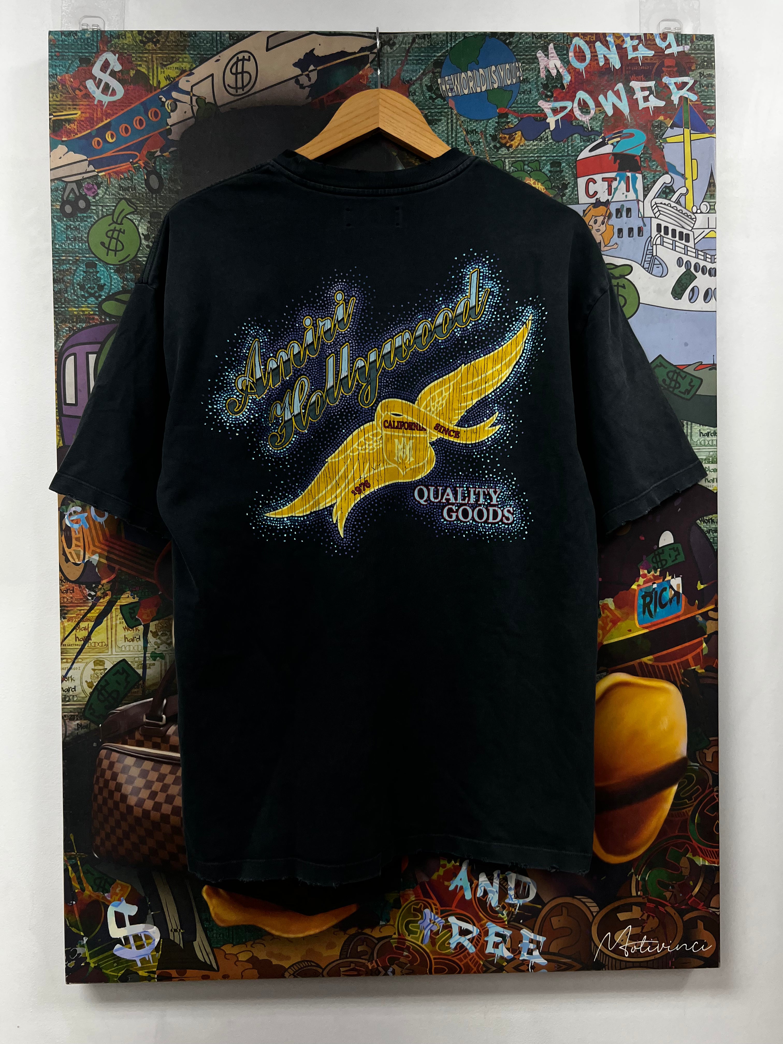 Amiri Black Wash Blue Rhinestone Quality Goods Tee