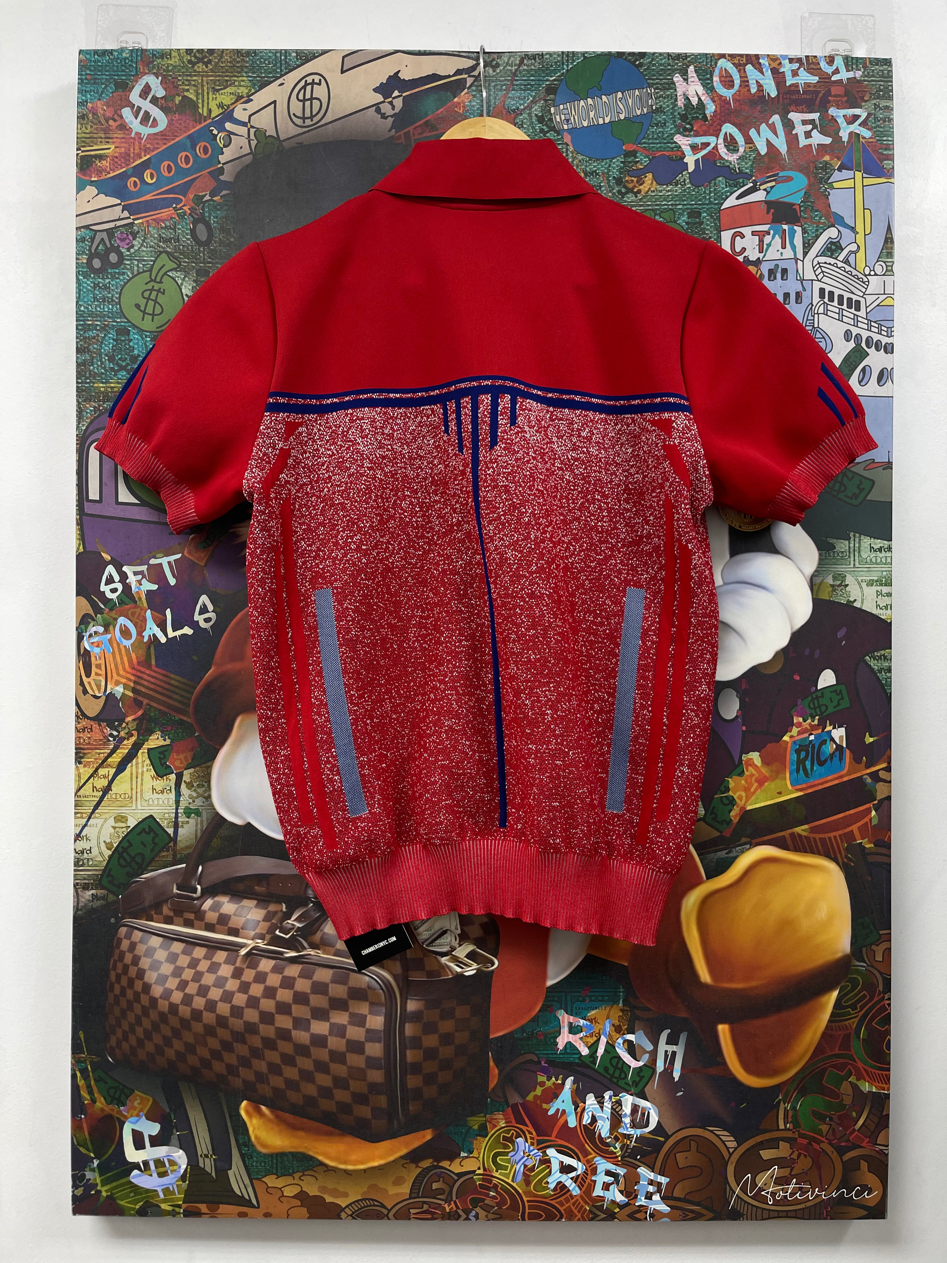 Prada Red Blue Knit (48) Polo