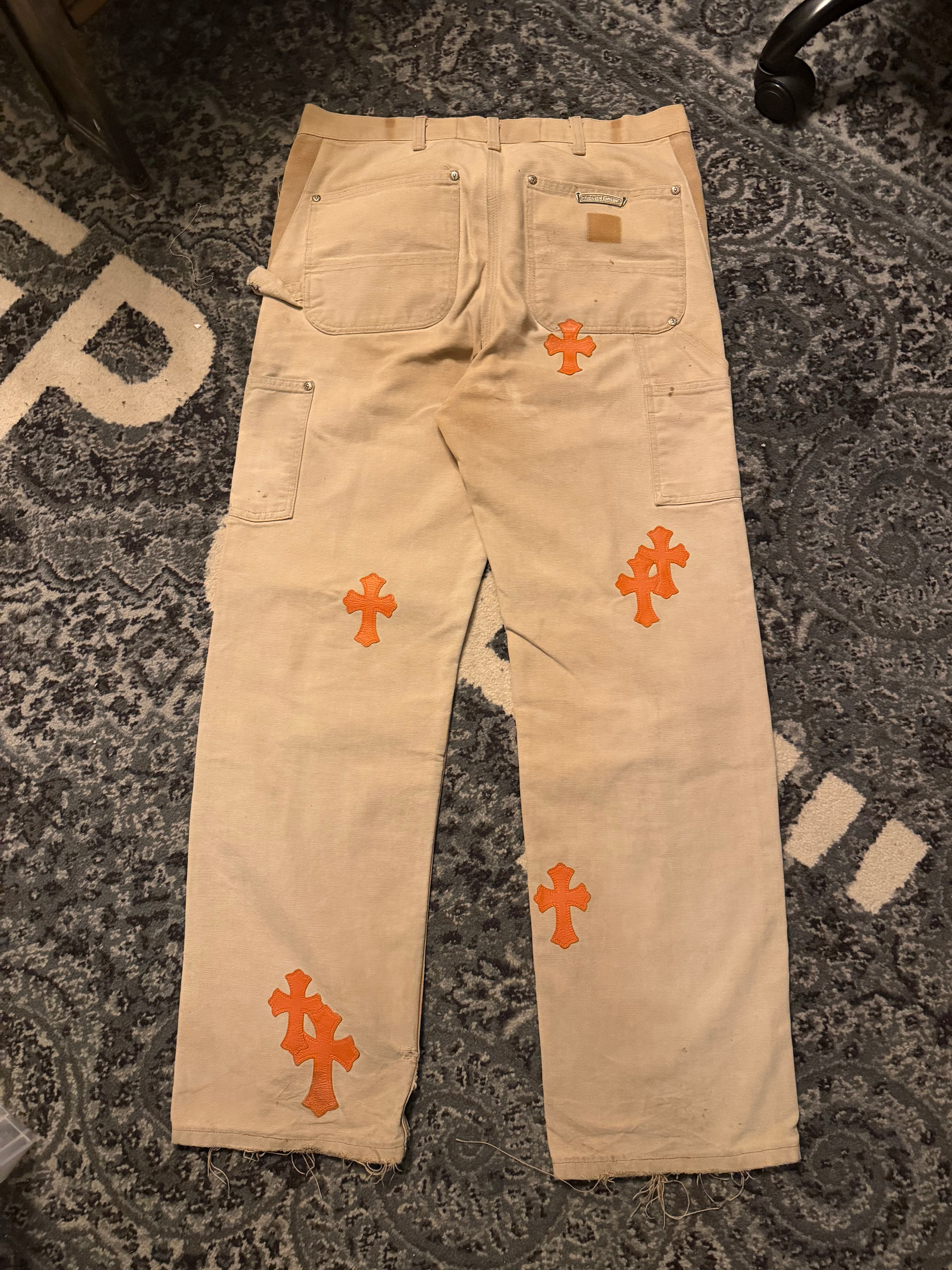 Chrome Hearts Beige Orange 16 Patches Double Knee Jeans