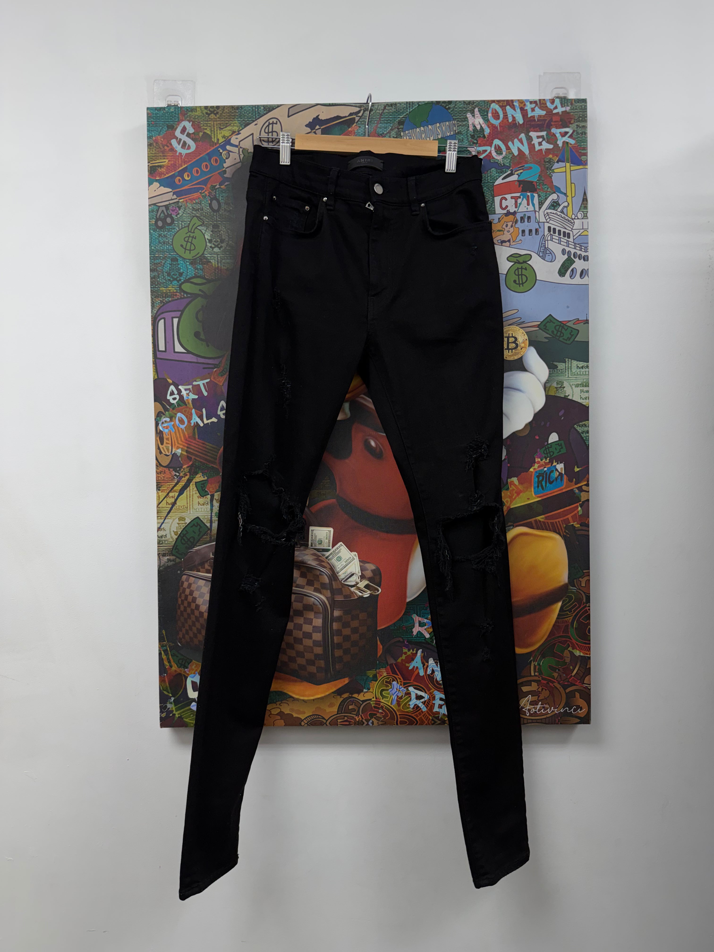 Amiri Black Ripped Plain Thrasher Jeans