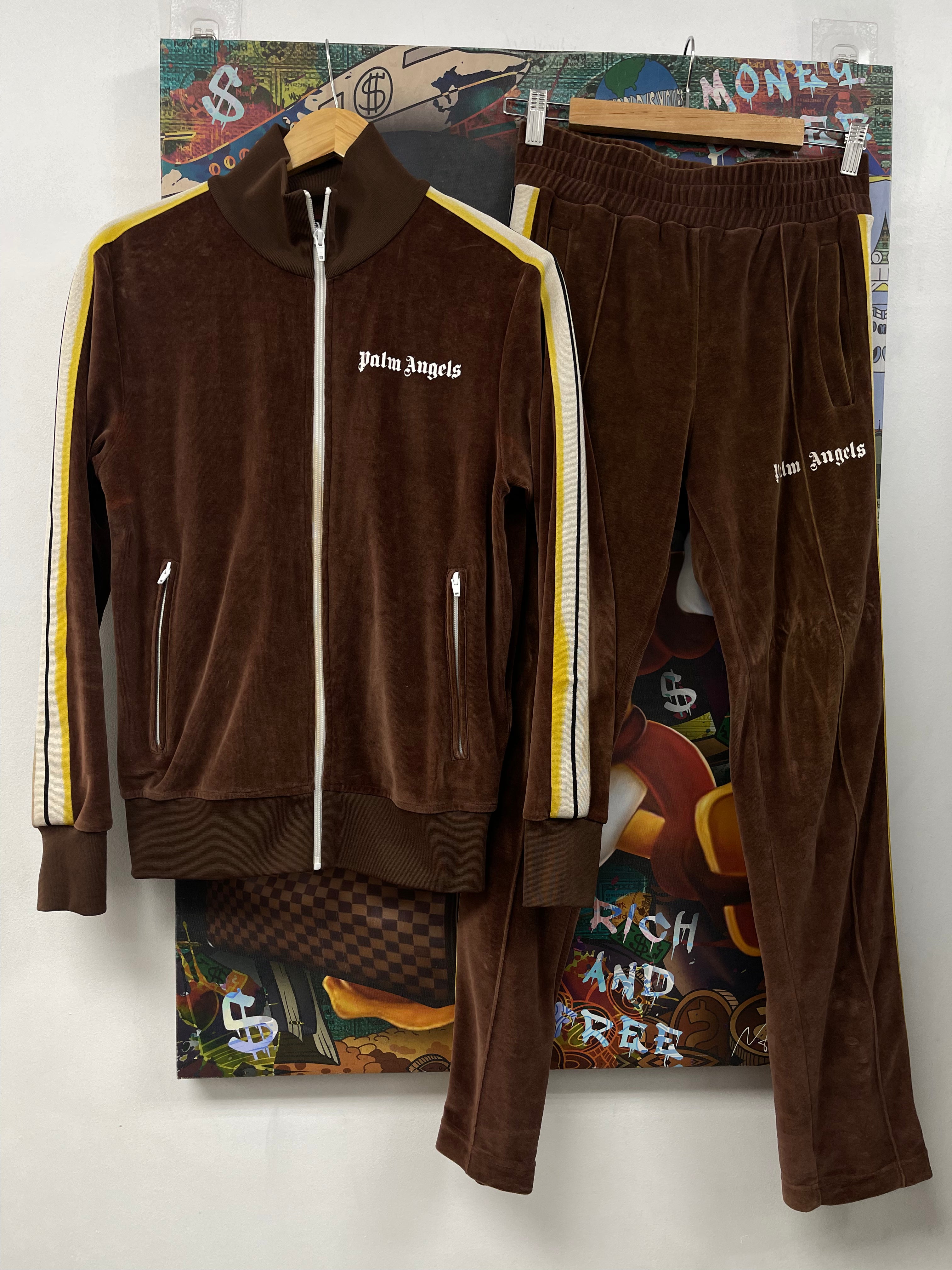 Palm Angels Brown Yellow Velour Track Suit