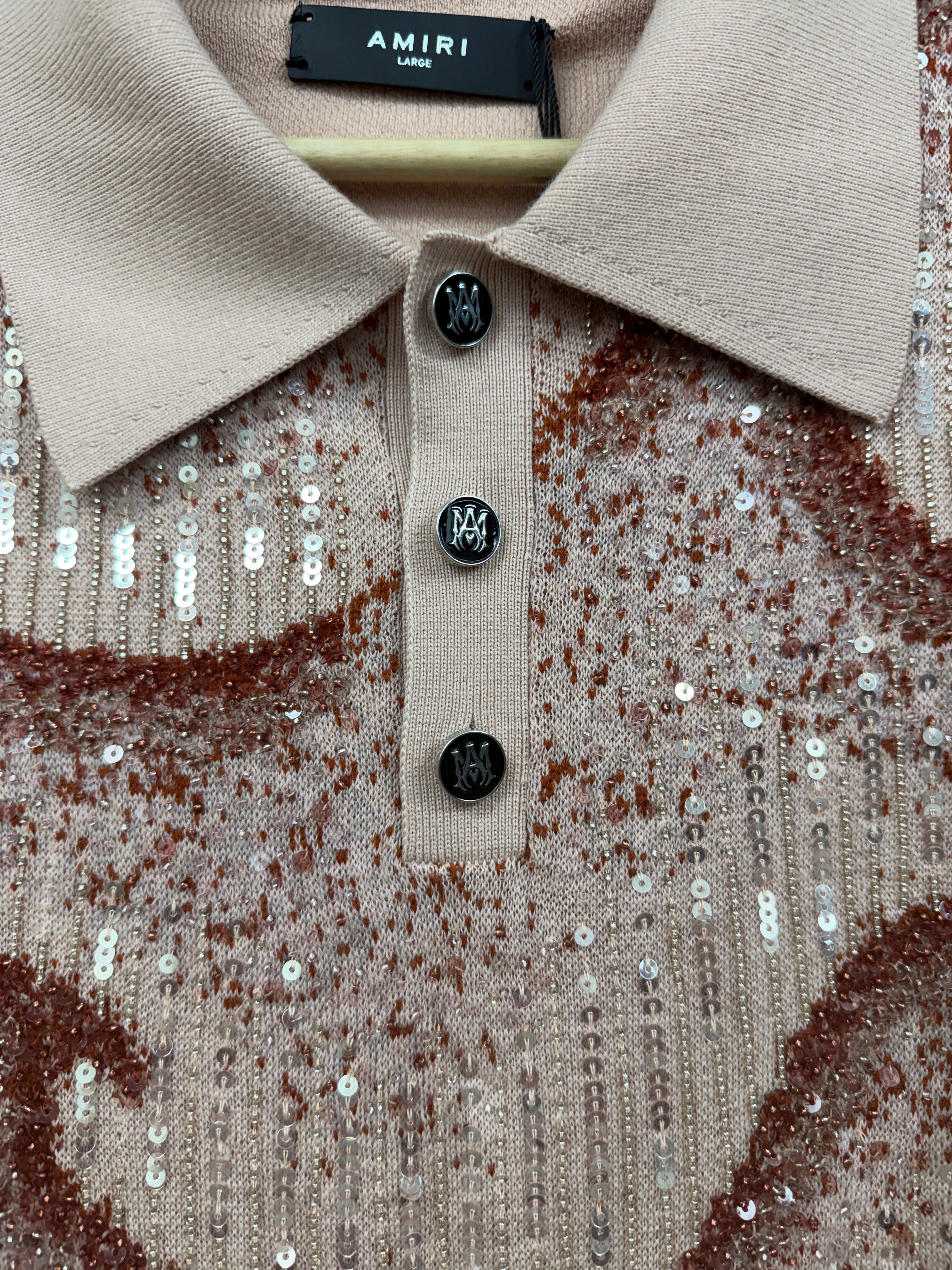 Amiri Blush Pink Wavy Embellshed Seqiun Polo