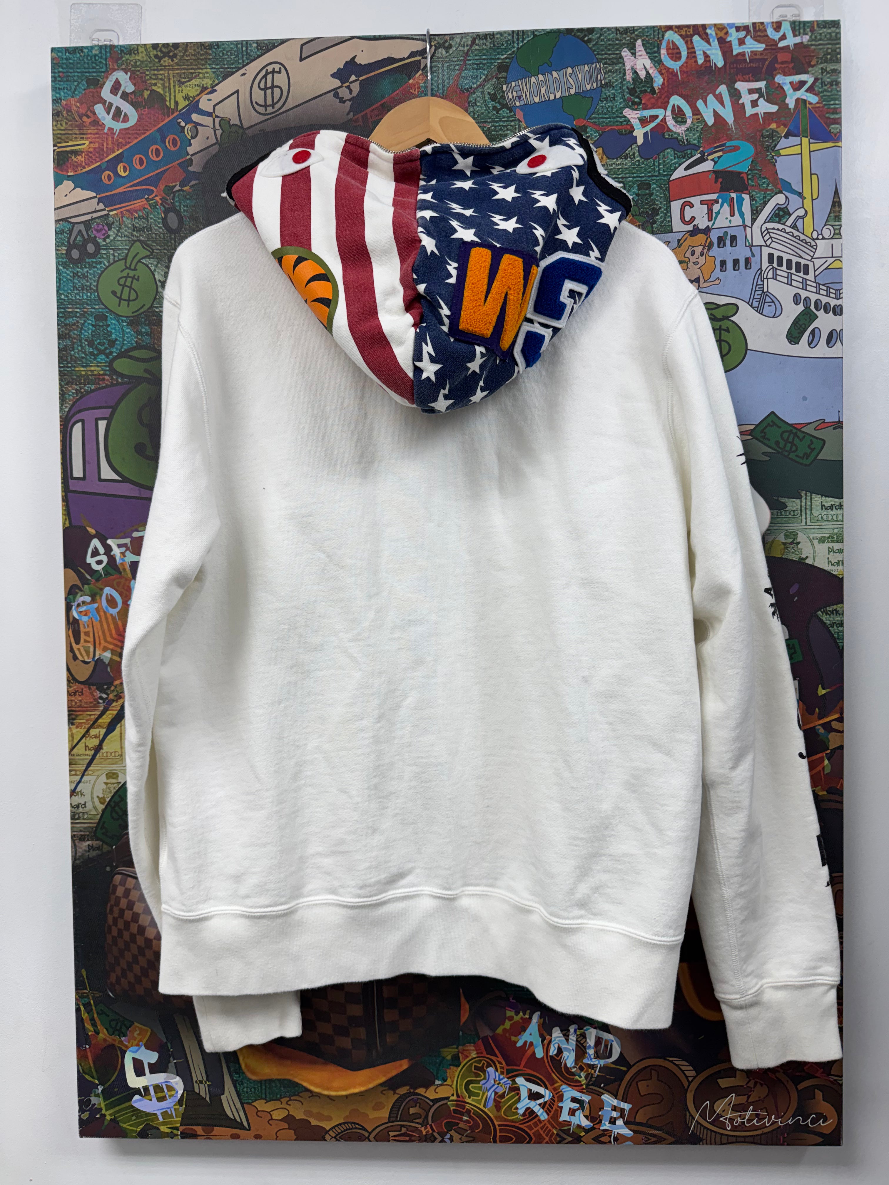 BAPE White USA Flag Shark Zip Up