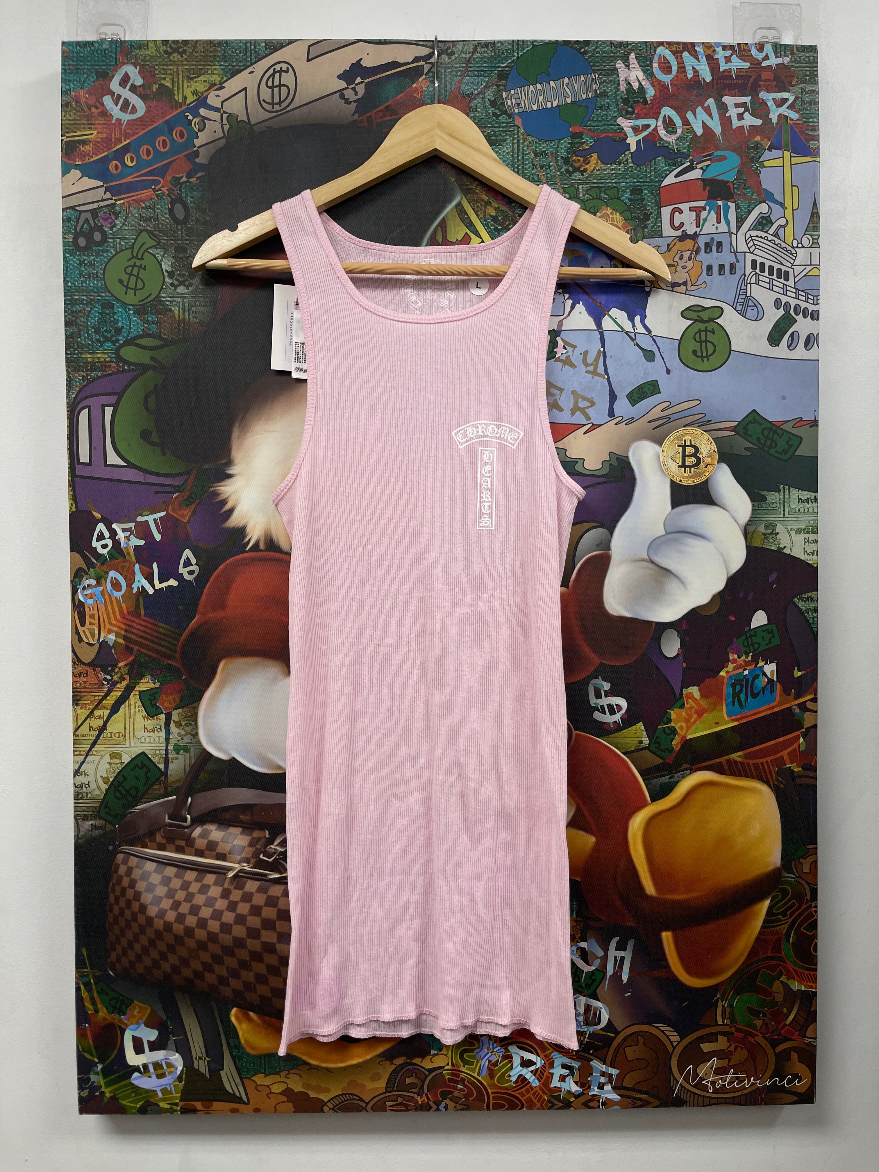 Chrome Hearts Pink T-Bar Big Cross Tank Top