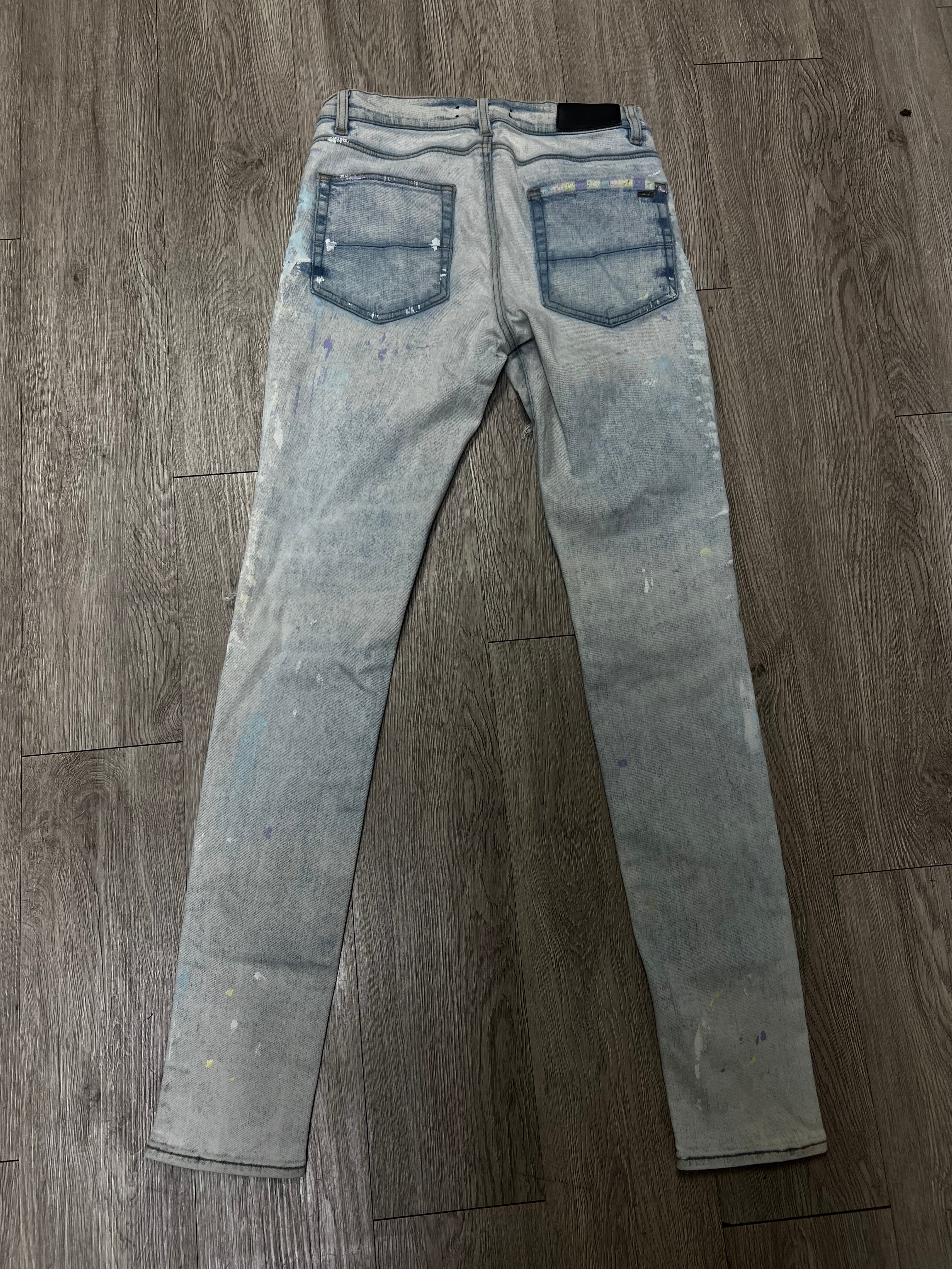 Amiri Light Wash Paint Splatter Thrasher Jeans
