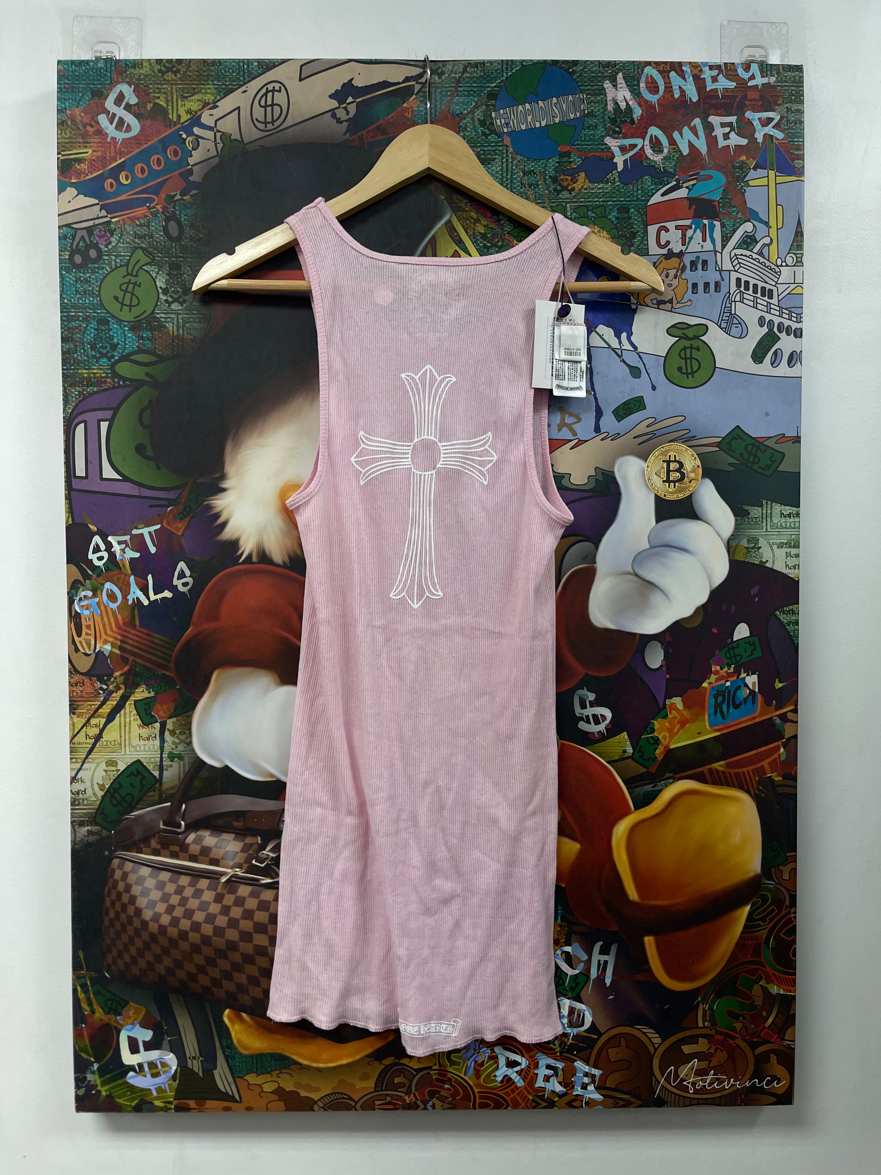 Chrome Hearts Pink T-Bar Big Cross Tank Top
