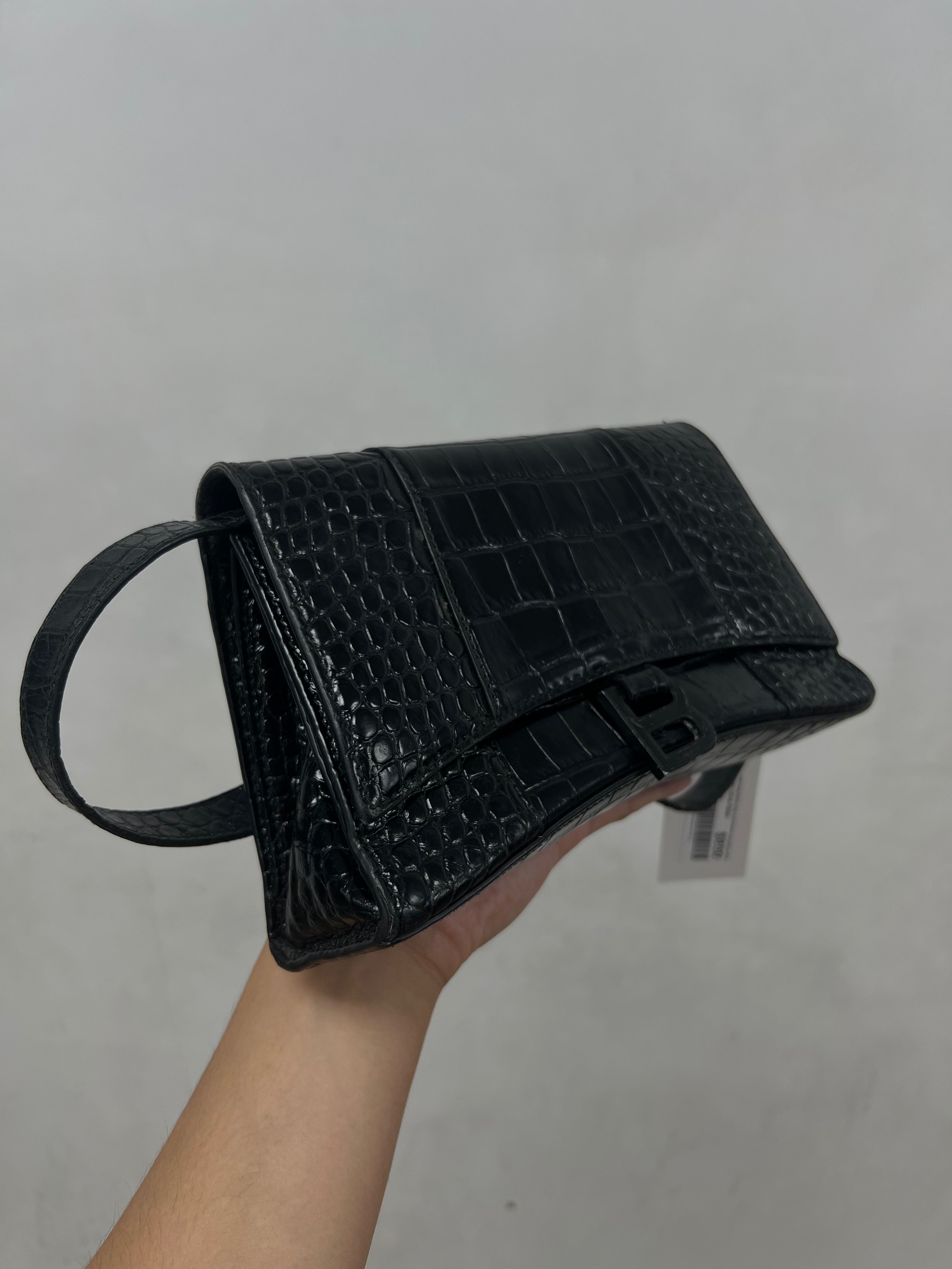 Balenciaga Black Croc Embossed Hourglass Bag