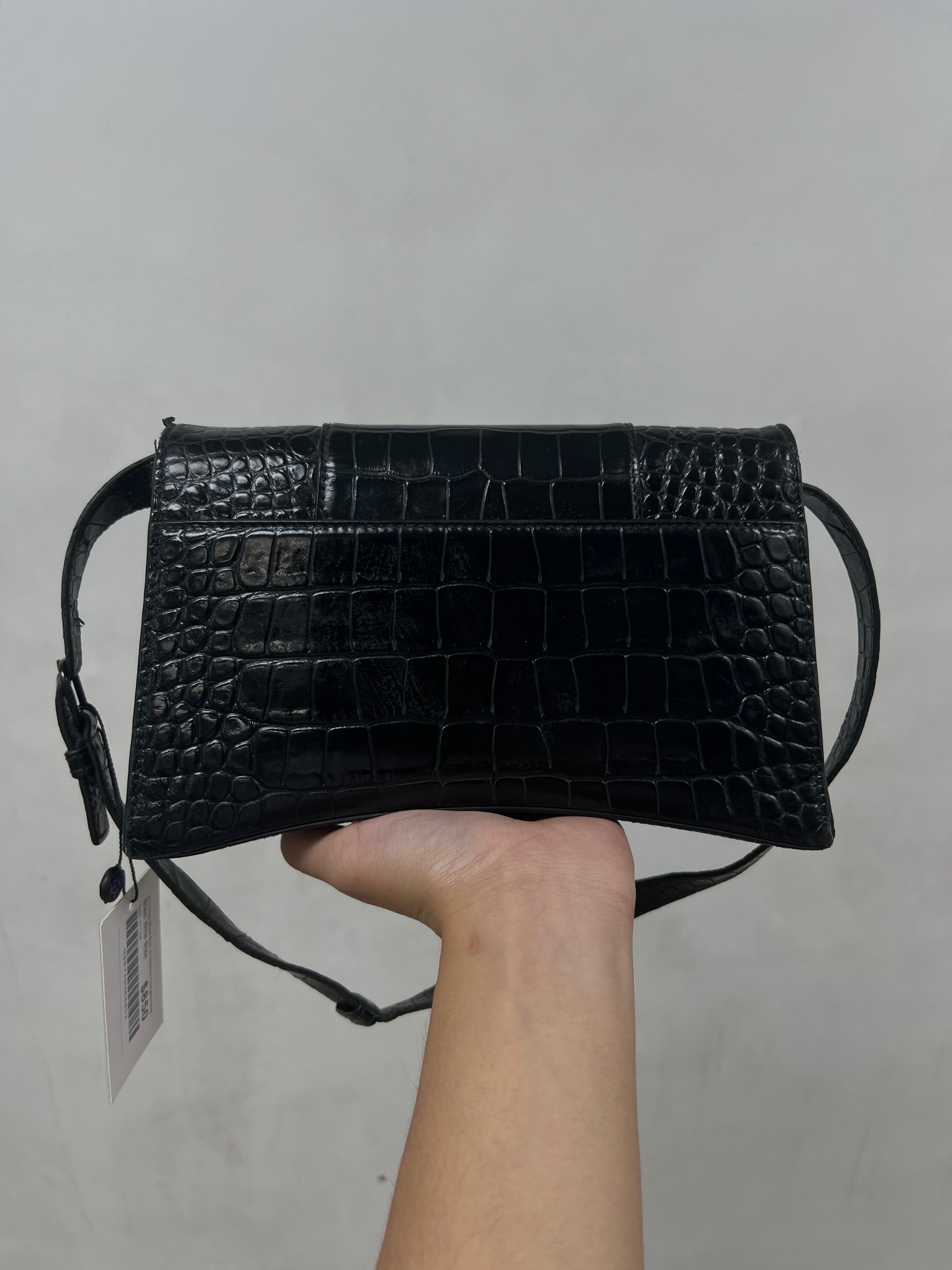 Balenciaga Black Croc Embossed Hourglass Bag