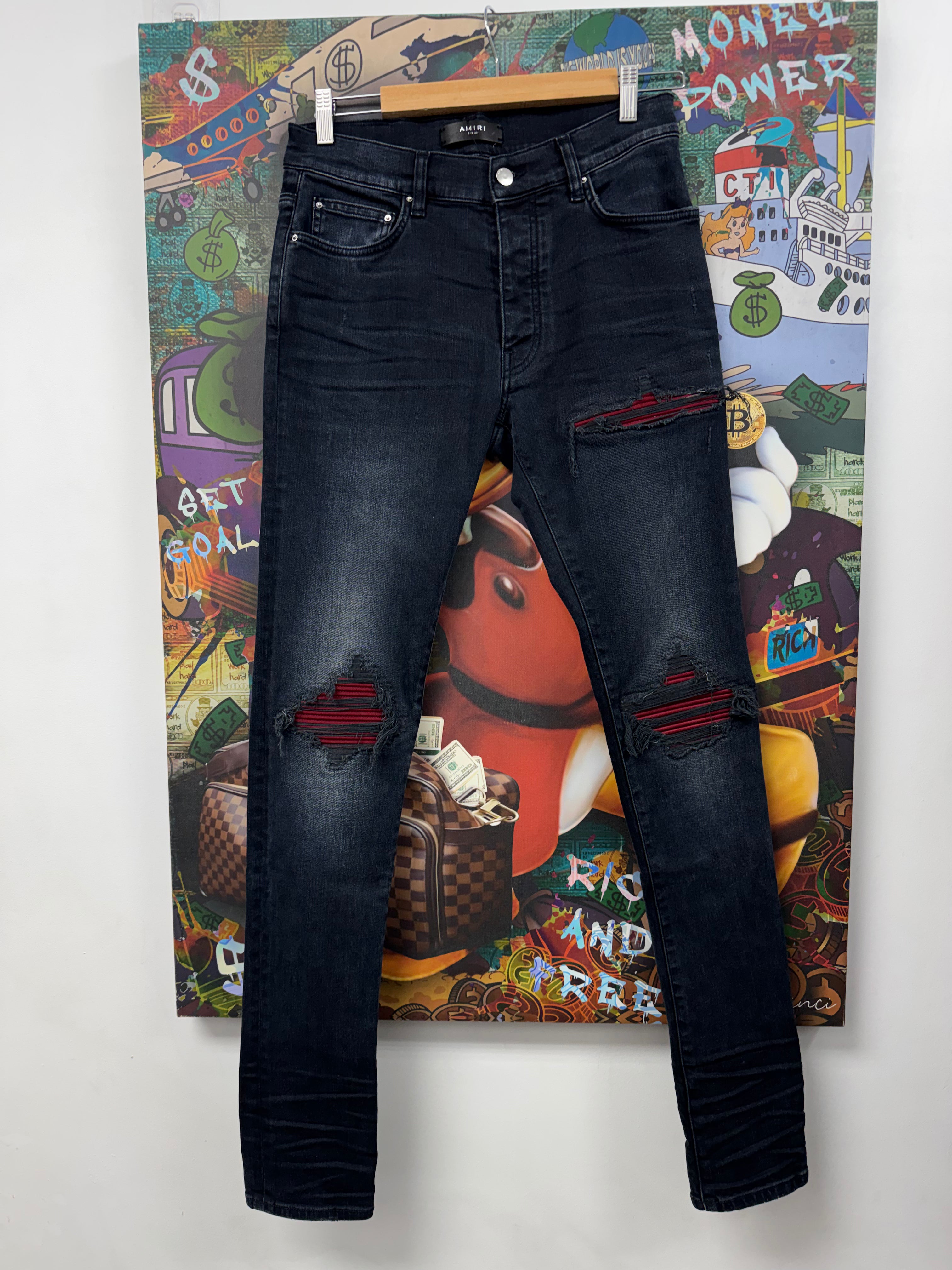 Amiri MX1 Navy Wash Red Patch Jeans