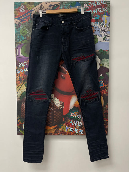 Amiri MX1 Navy Red Patch Jeans Lightly Worn