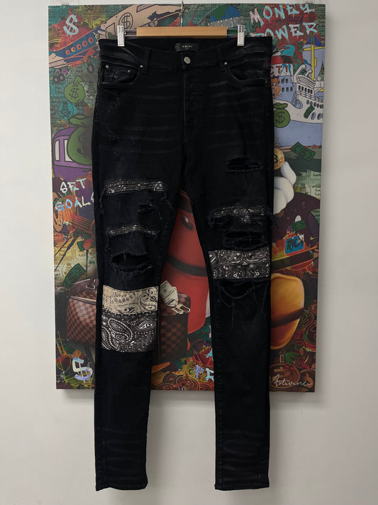 Amiri Black Cream Paisley Patchwork Jeans Used