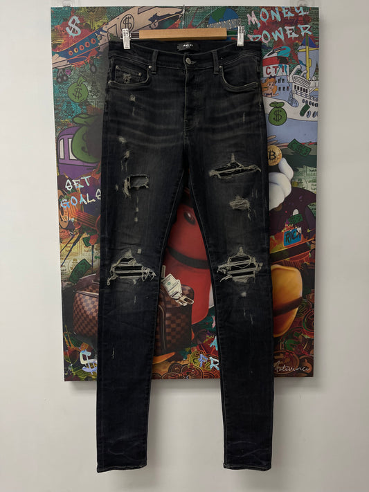 Amiri MX1 Grey Black Patch Jeans Used