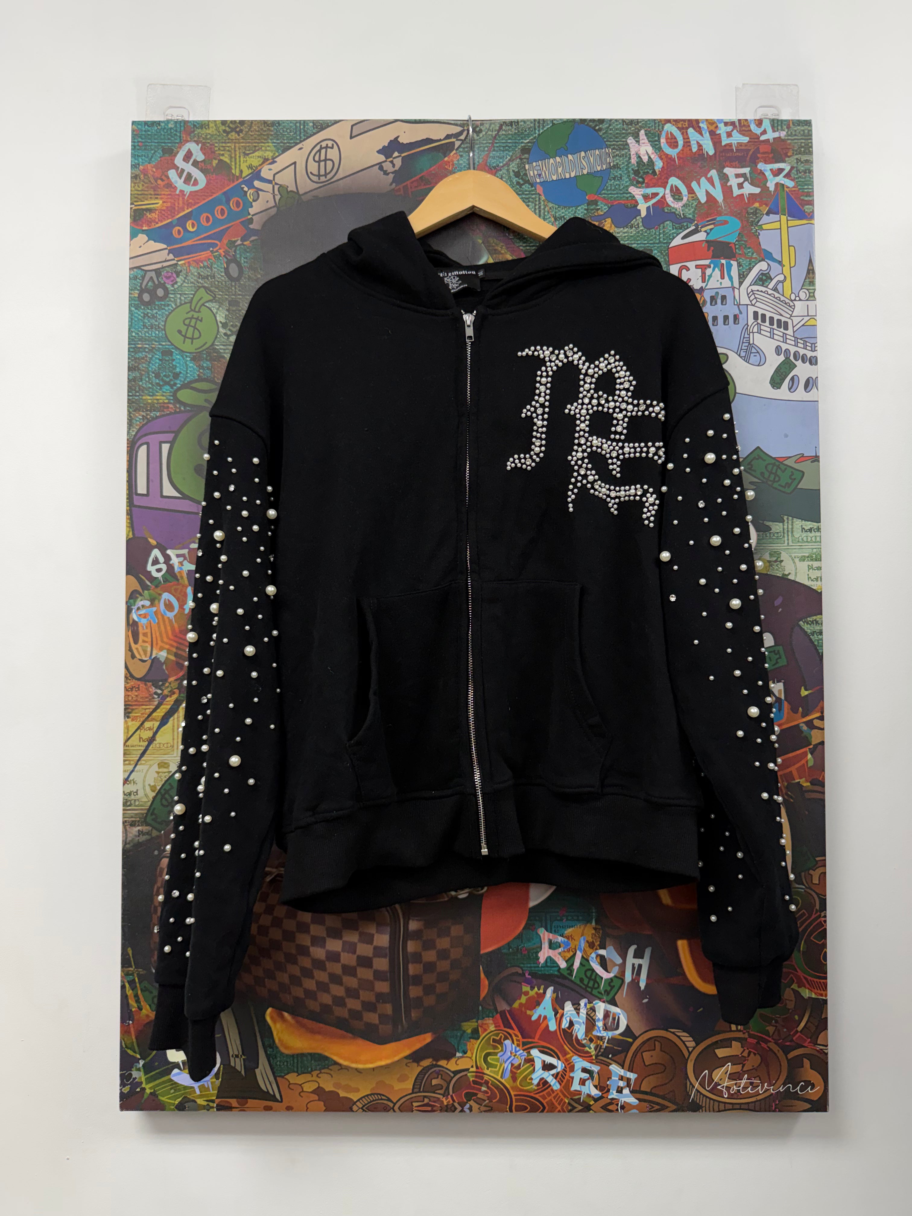 Mixed Emotions Black Pearlized Zip Up