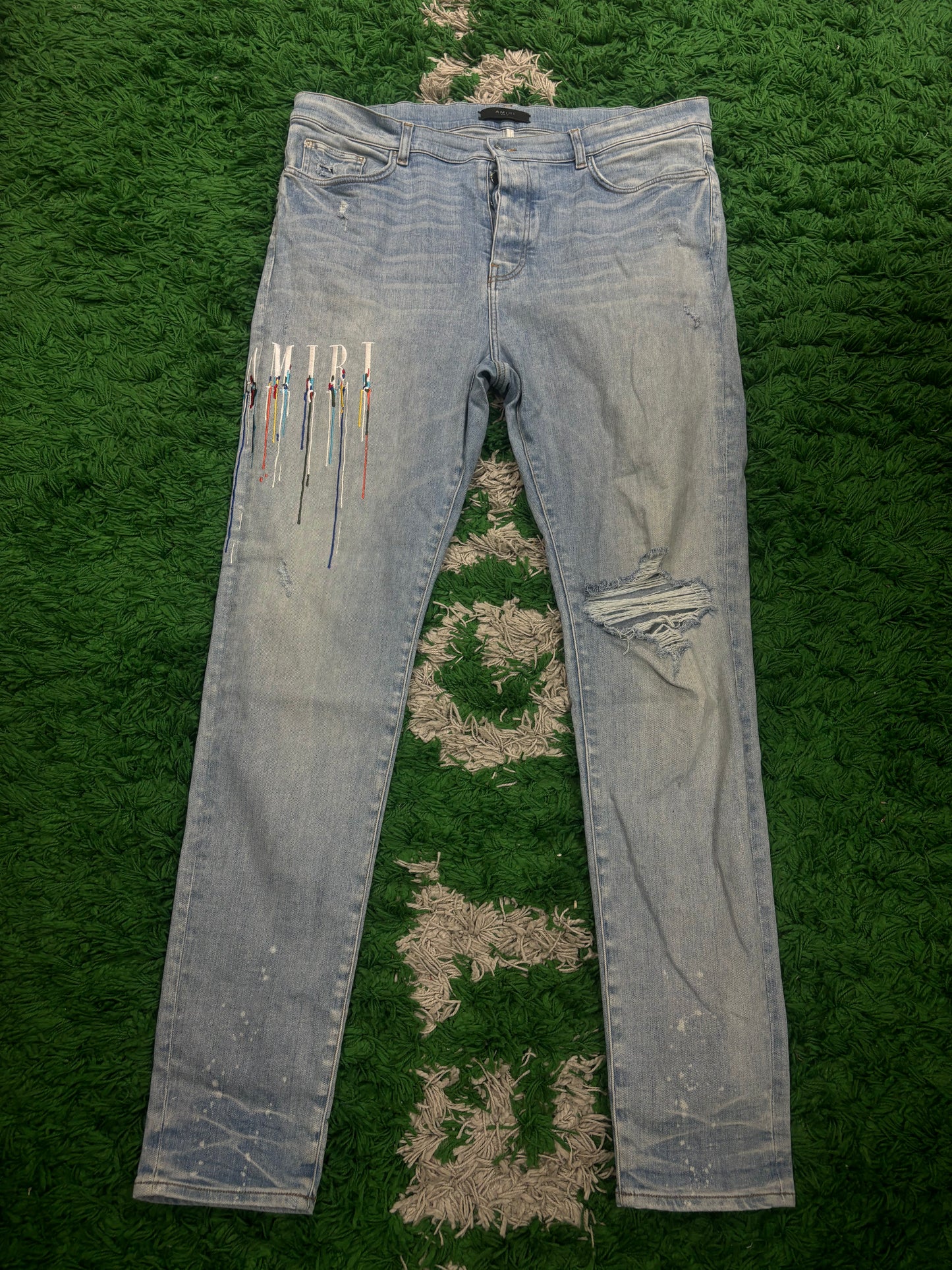 Amiri Jeans Light Wash Paint Drip Used 40