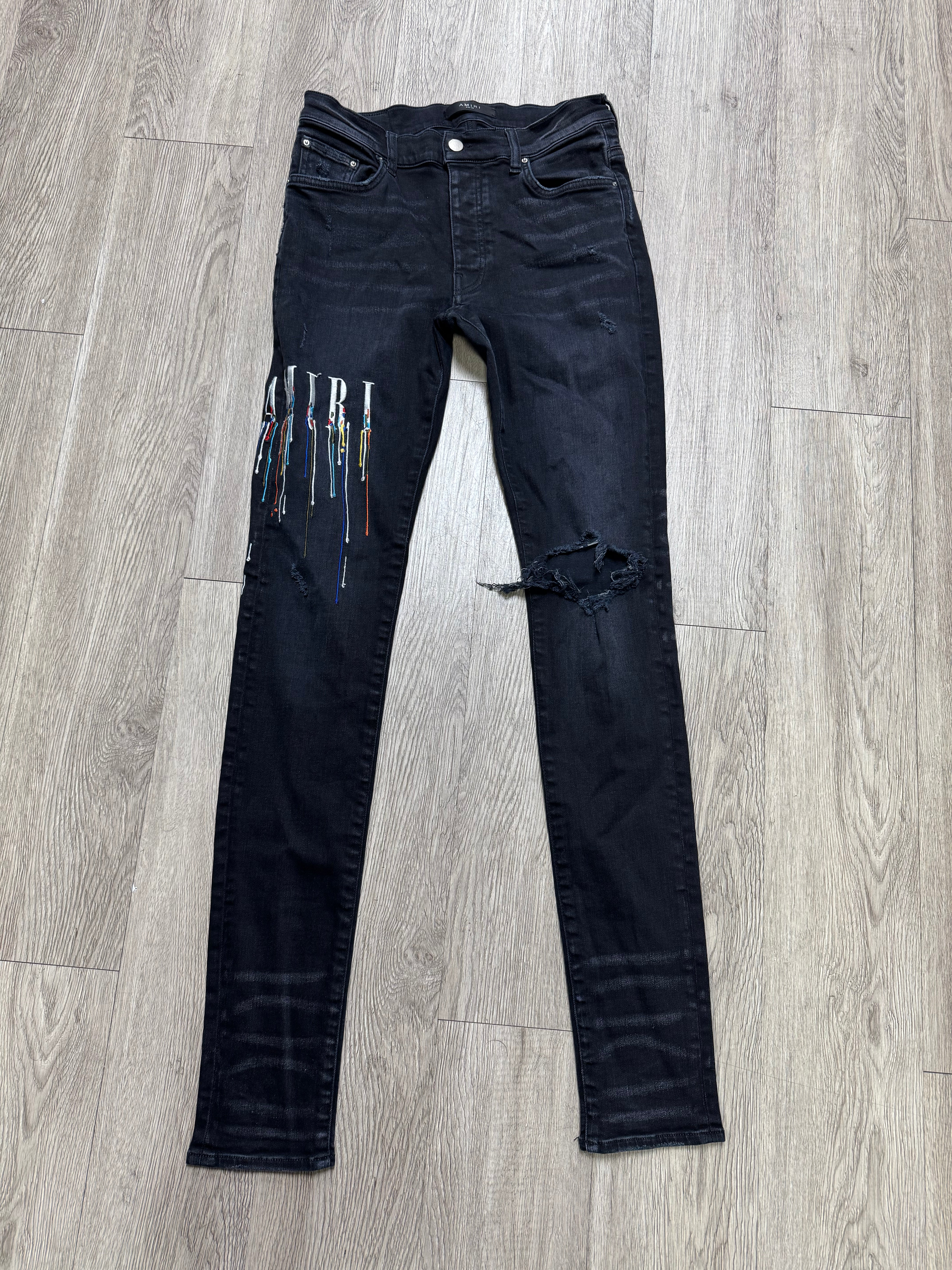Amiri Black Wash Paint Drip Jeans
