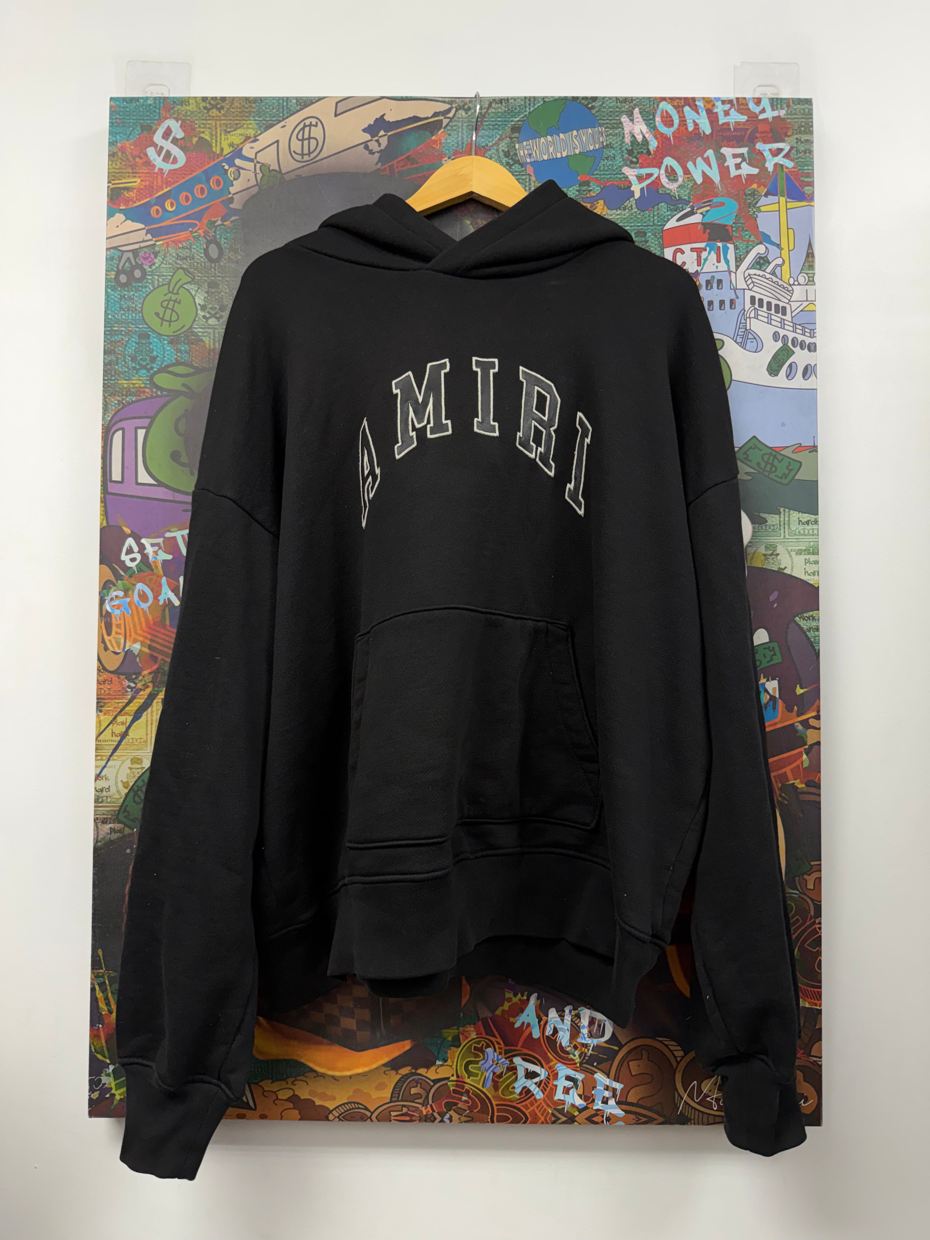 Amiri Black Leather Arc Logo Hoodie