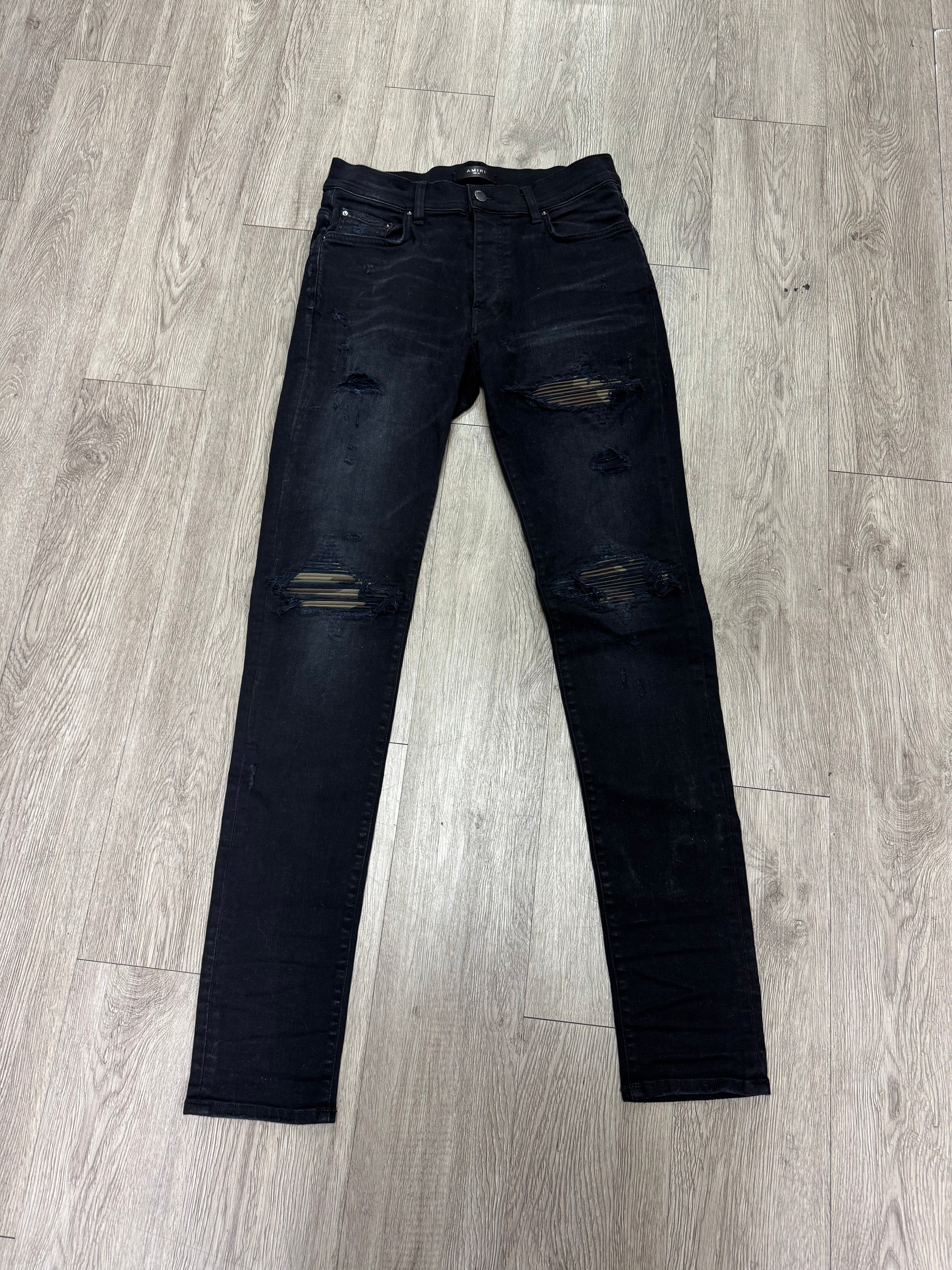 Amiri MX1 Black Wash Camo Patch Jeans