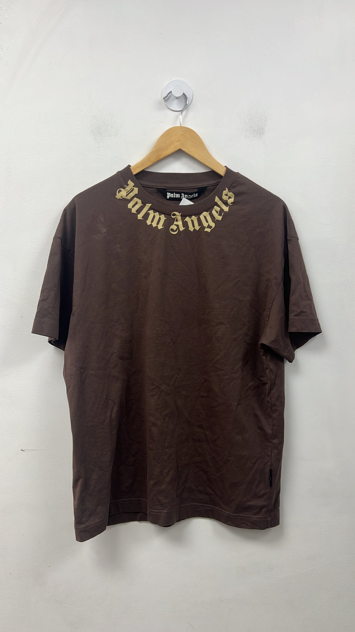 Palm Angels Brown Cream Neck Logo Tee