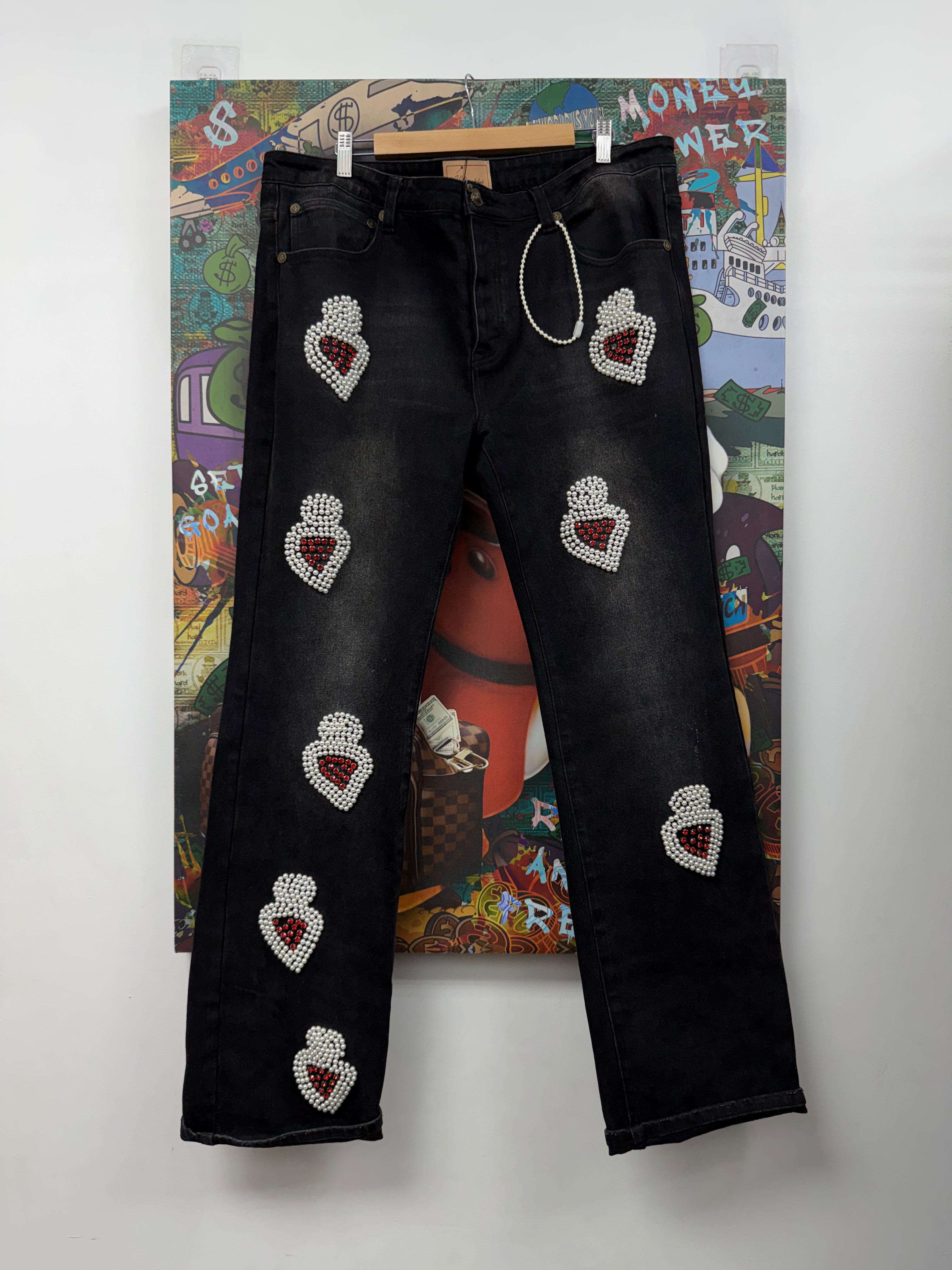 When Smoke Clears Black Red Hearts Jeans