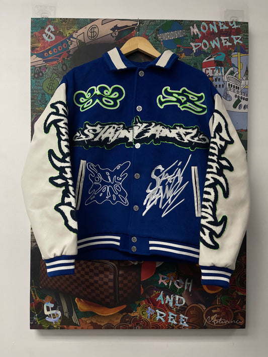 SB Studios Blue Varsity Jacket New With Tags