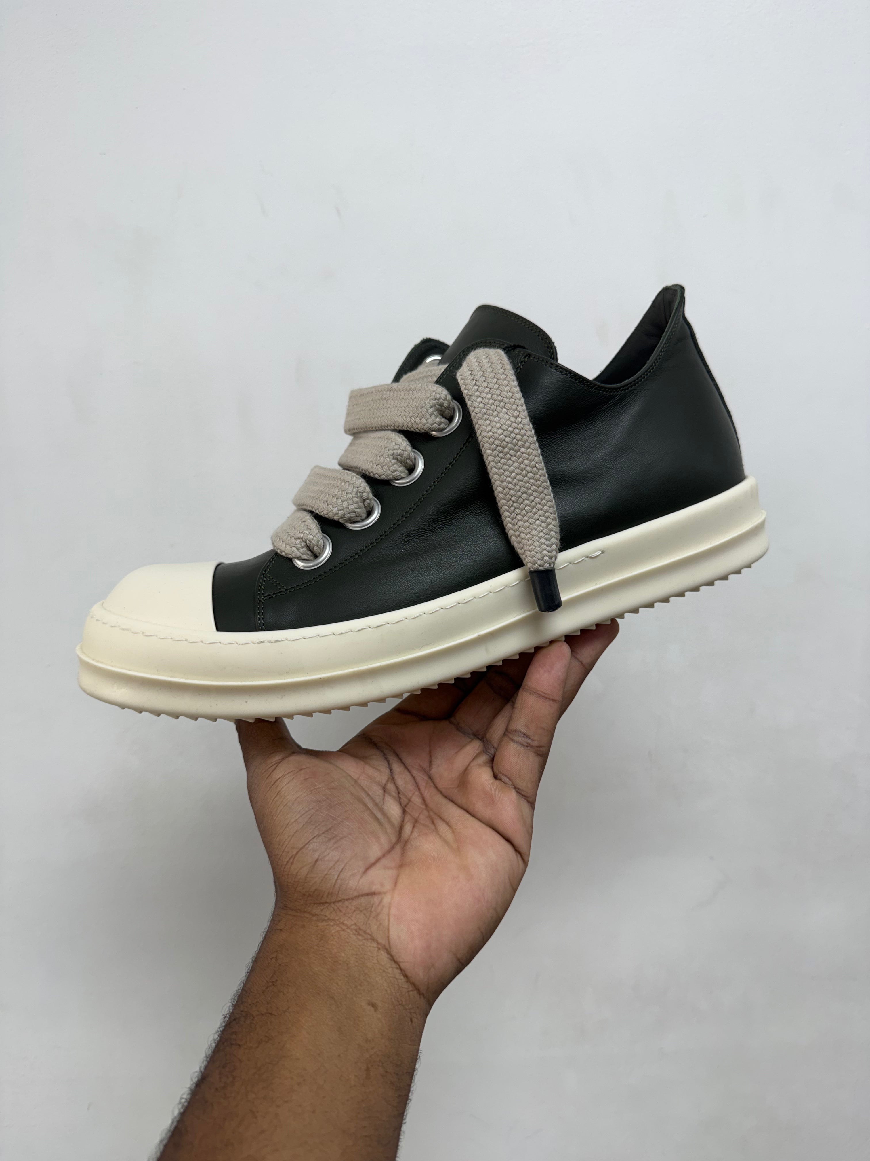 Rick Owens Forest Green Jumbo Lace Low Sneakers