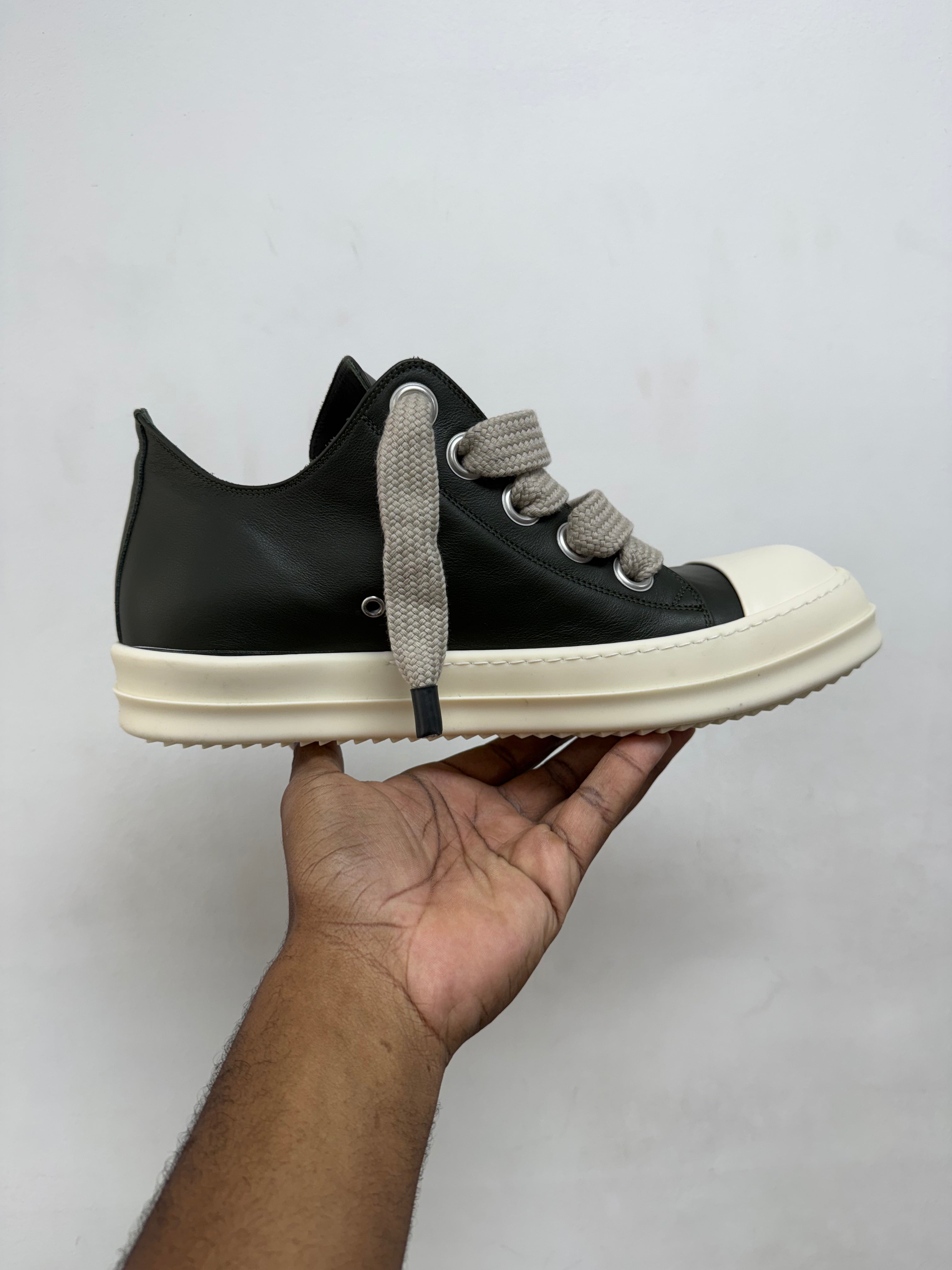 Rick Owens Forest Green Jumbo Lace Low Sneakers