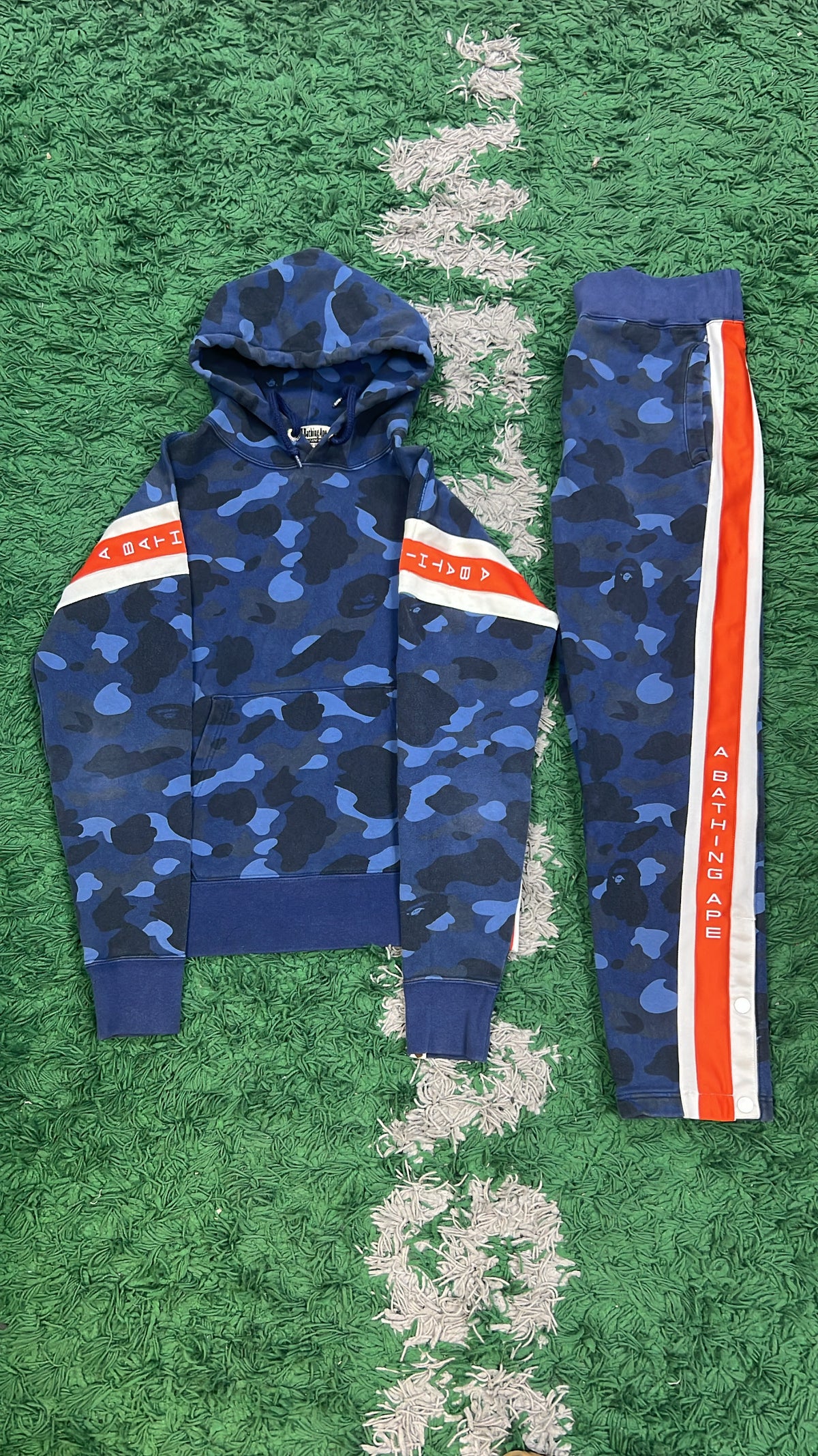 BAPE Blue Orange Camo Striped Sweatsuit