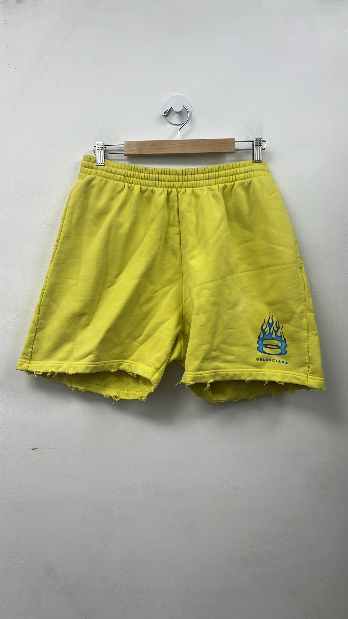 Balenciaga Flame Logo Yellow Faded Shorts