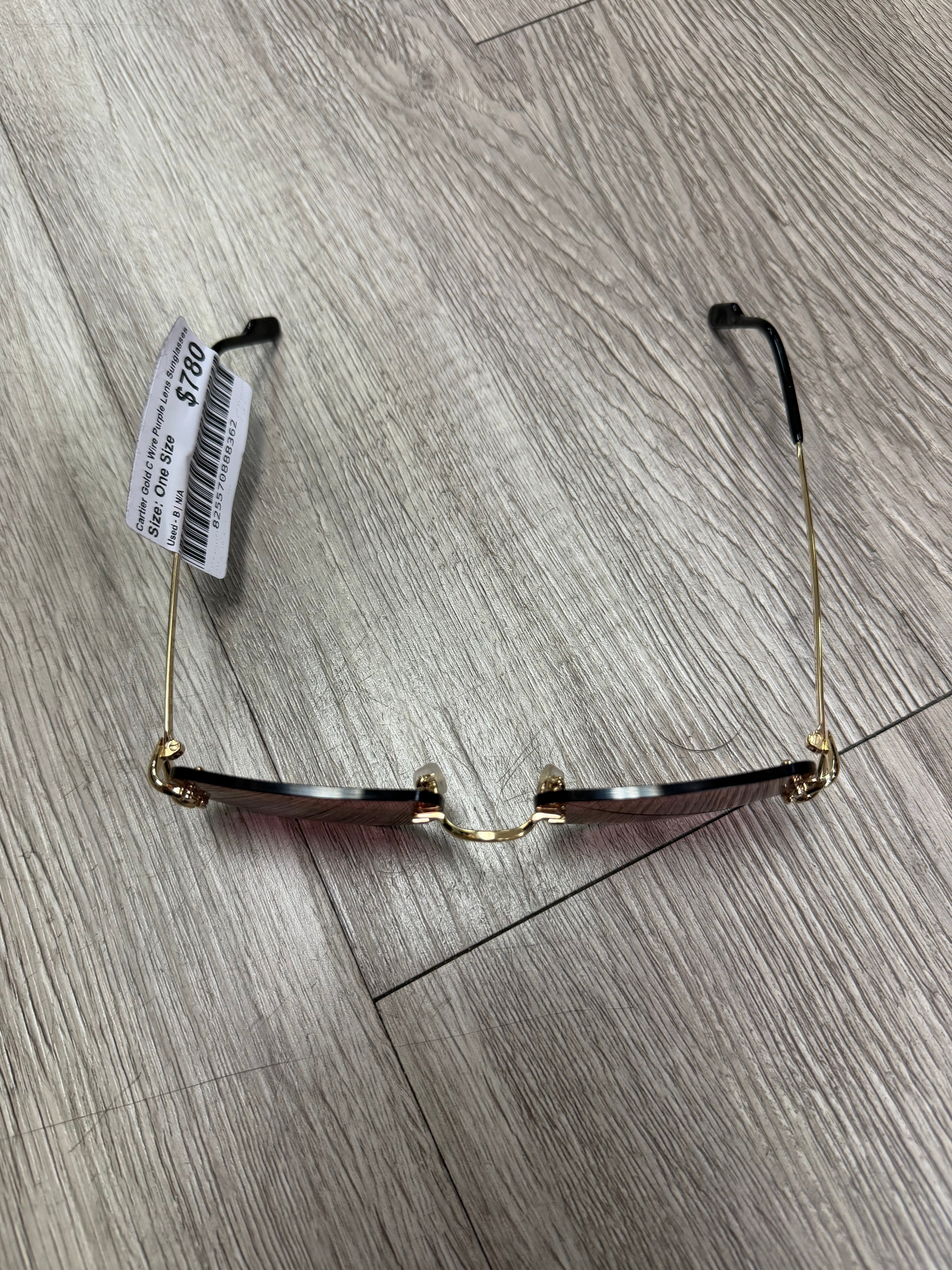 Cartier Gold C Wire Purple Lens Sunglasses