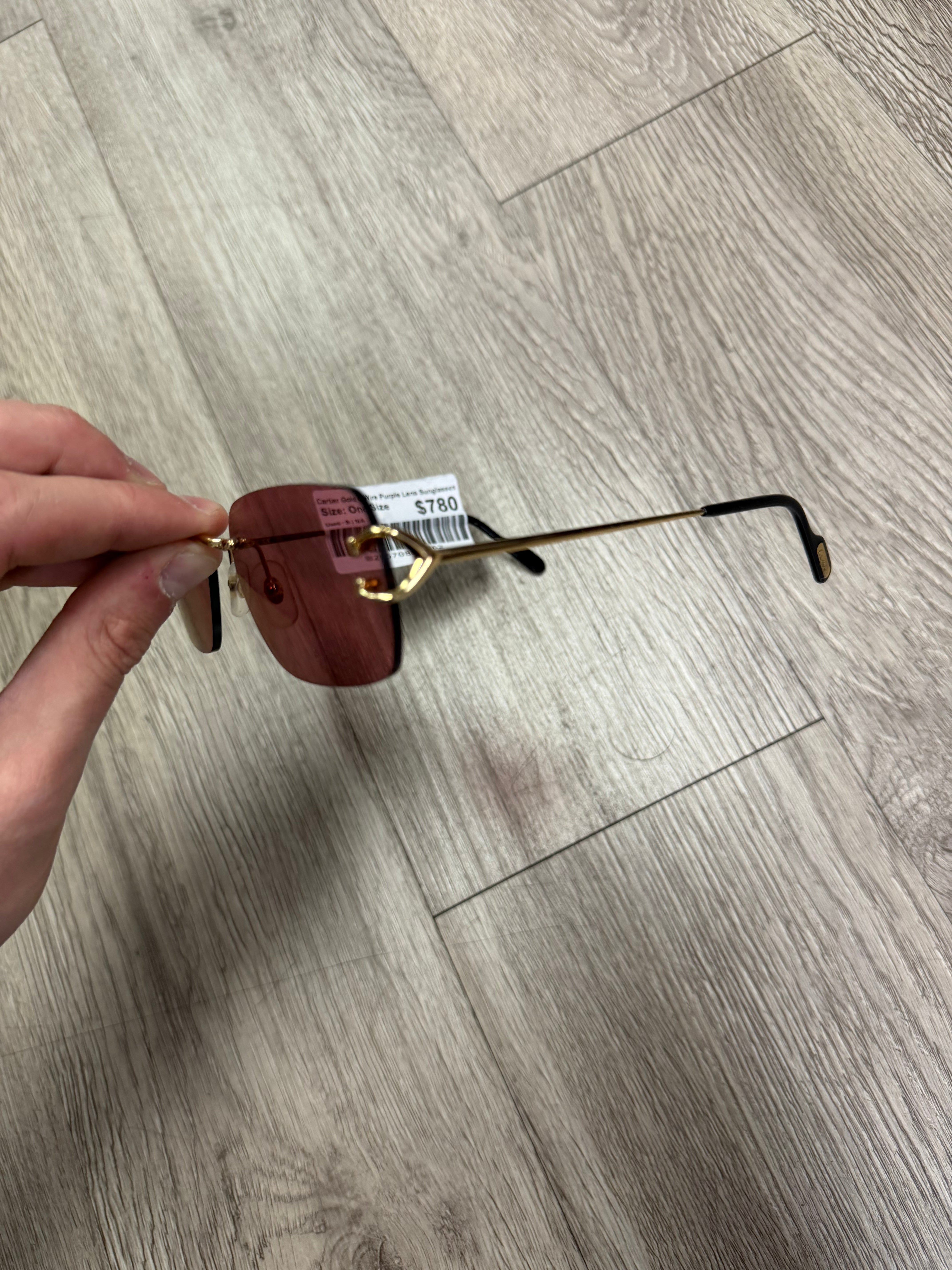 Cartier Gold C Wire Purple Lens Sunglasses