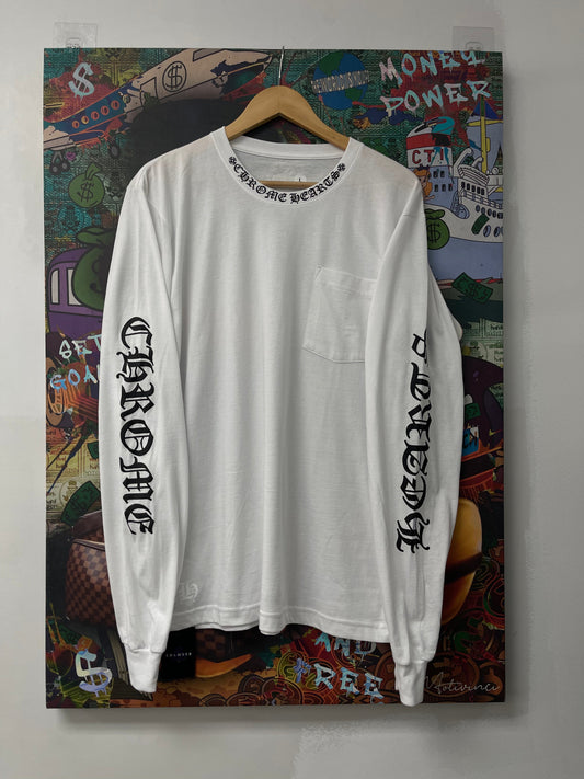 Chrome Hearts LS White Black Neck Logo New XL